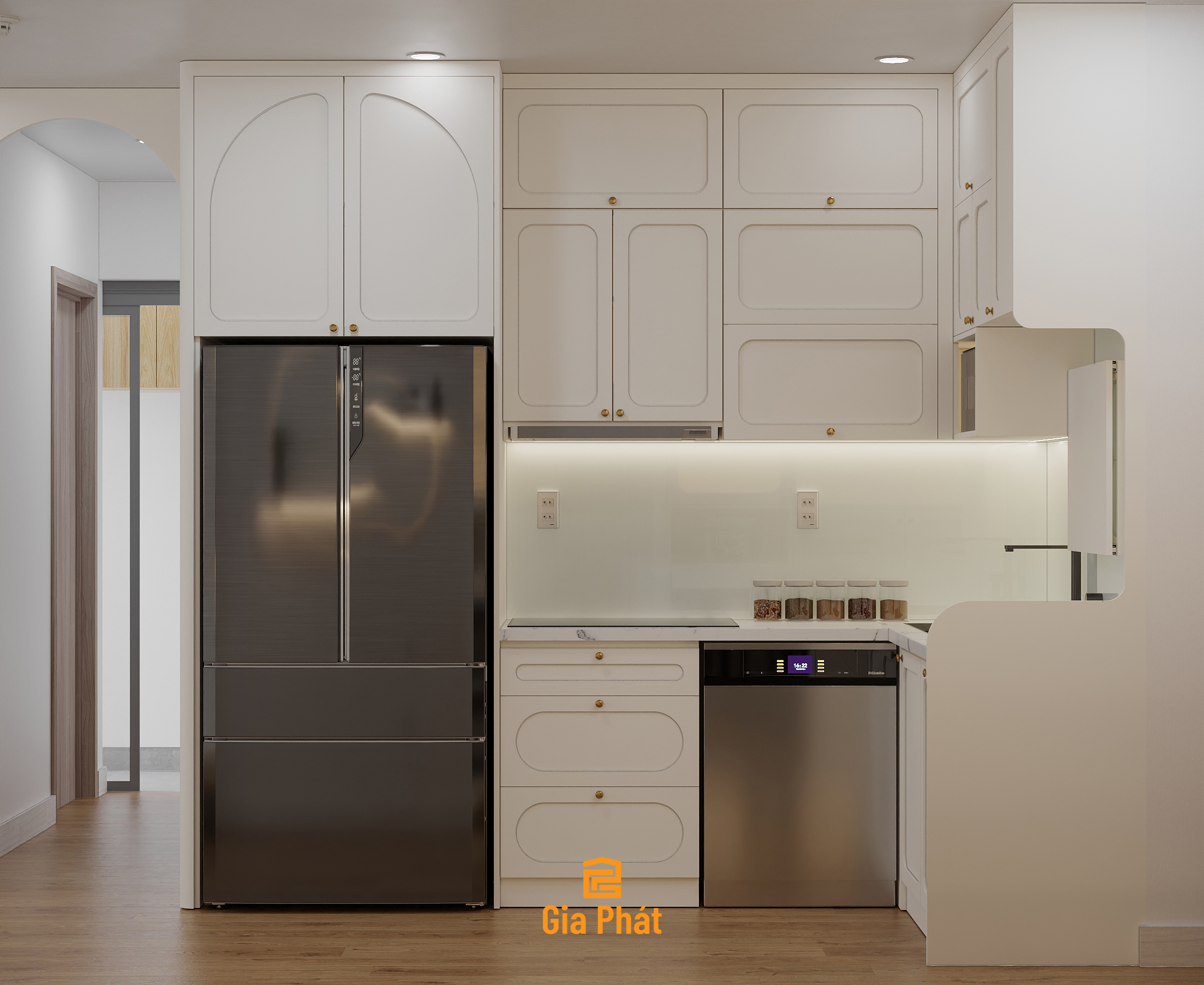 Tủ bếp chữ L chung cư mini