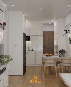Thiết kế phòng khách bếp mở thường thấy trong các chung cư có diện tích vừa và nhỏ
