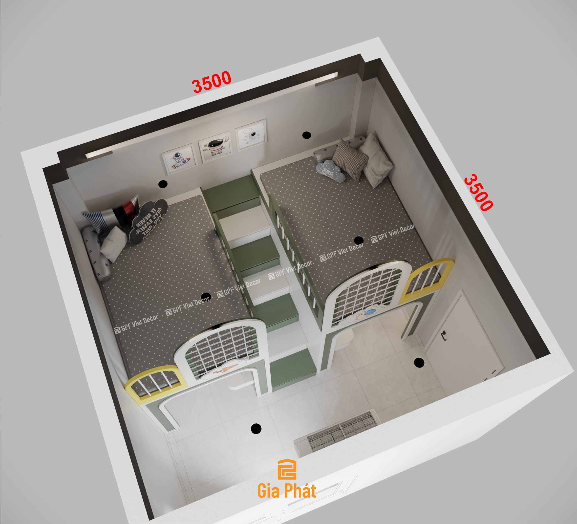 Giường tầng hiện đại cho 2 bé trai nhà chị Phương