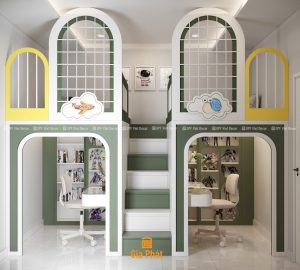 Giường tầng hiện đại cho 2 bé trai nhà chị Phương