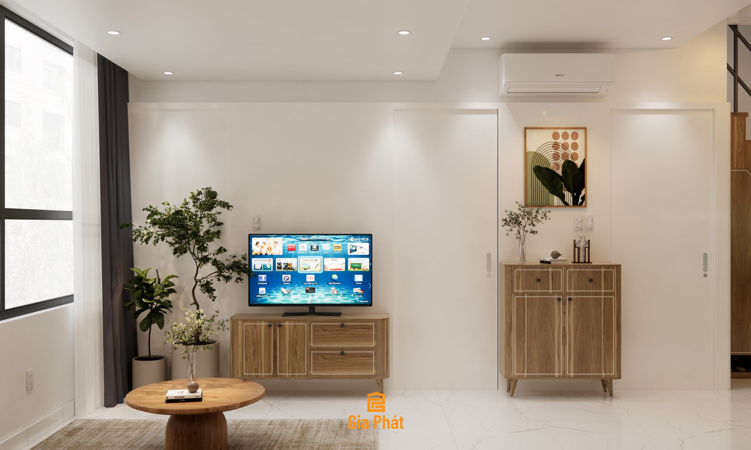 Thiết kế nội thất phòng khách căn hộ duplex đầy đủ công năng