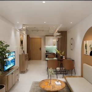 Thiết kế nội thất phòng khách căn hộ duplex đầy đủ công năng
