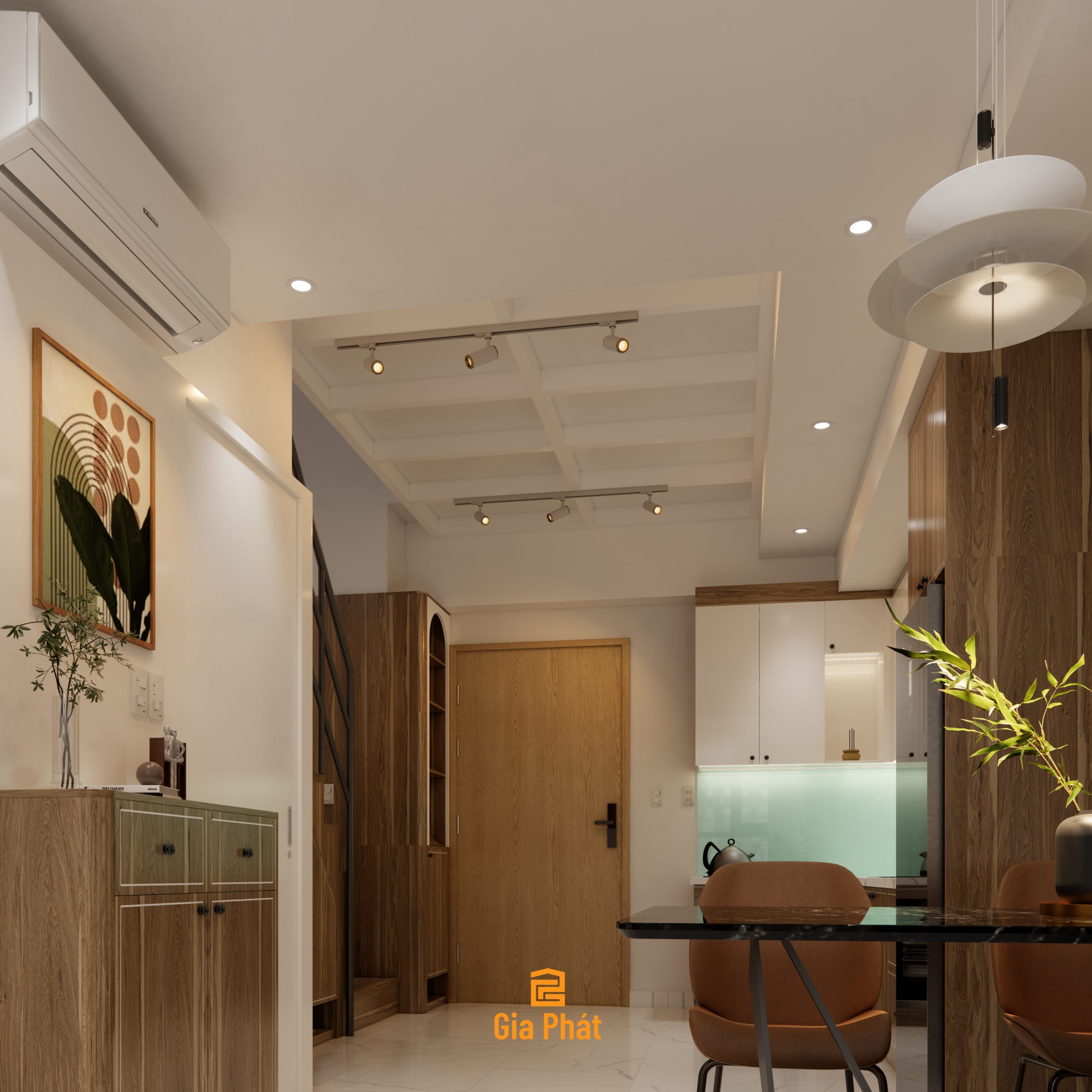 Thiết kế nội thất phòng khách căn hộ duplex đầy đủ công năng