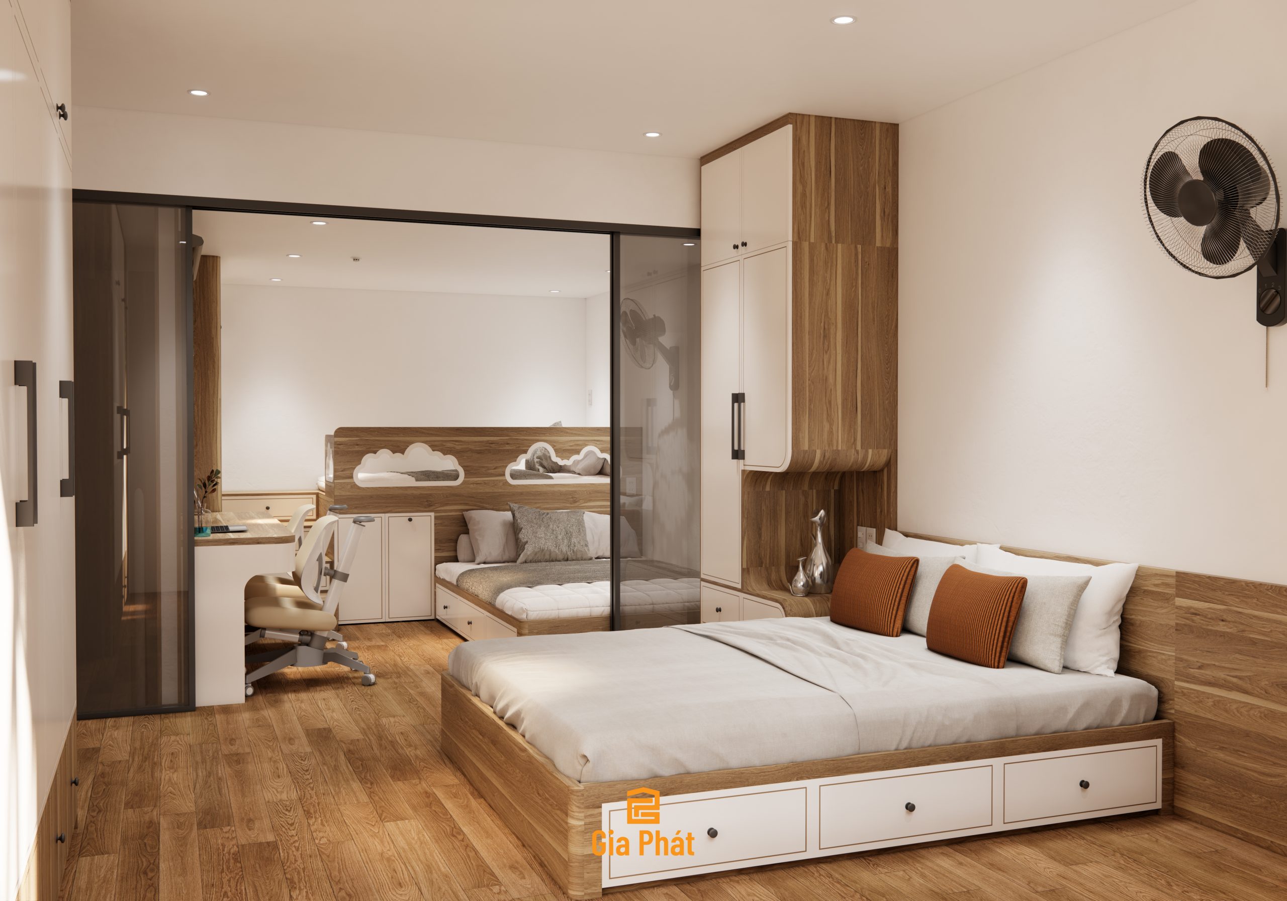 Thiết kế nội thất căn hộ phòng ngủ duplex cho 3 mẹ con