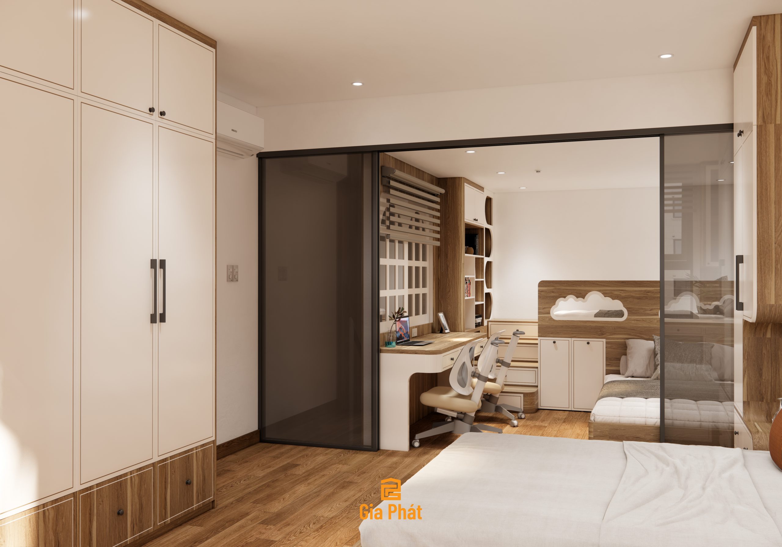 Thiết kế nội thất căn hộ phòng ngủ duplex cho 3 mẹ con