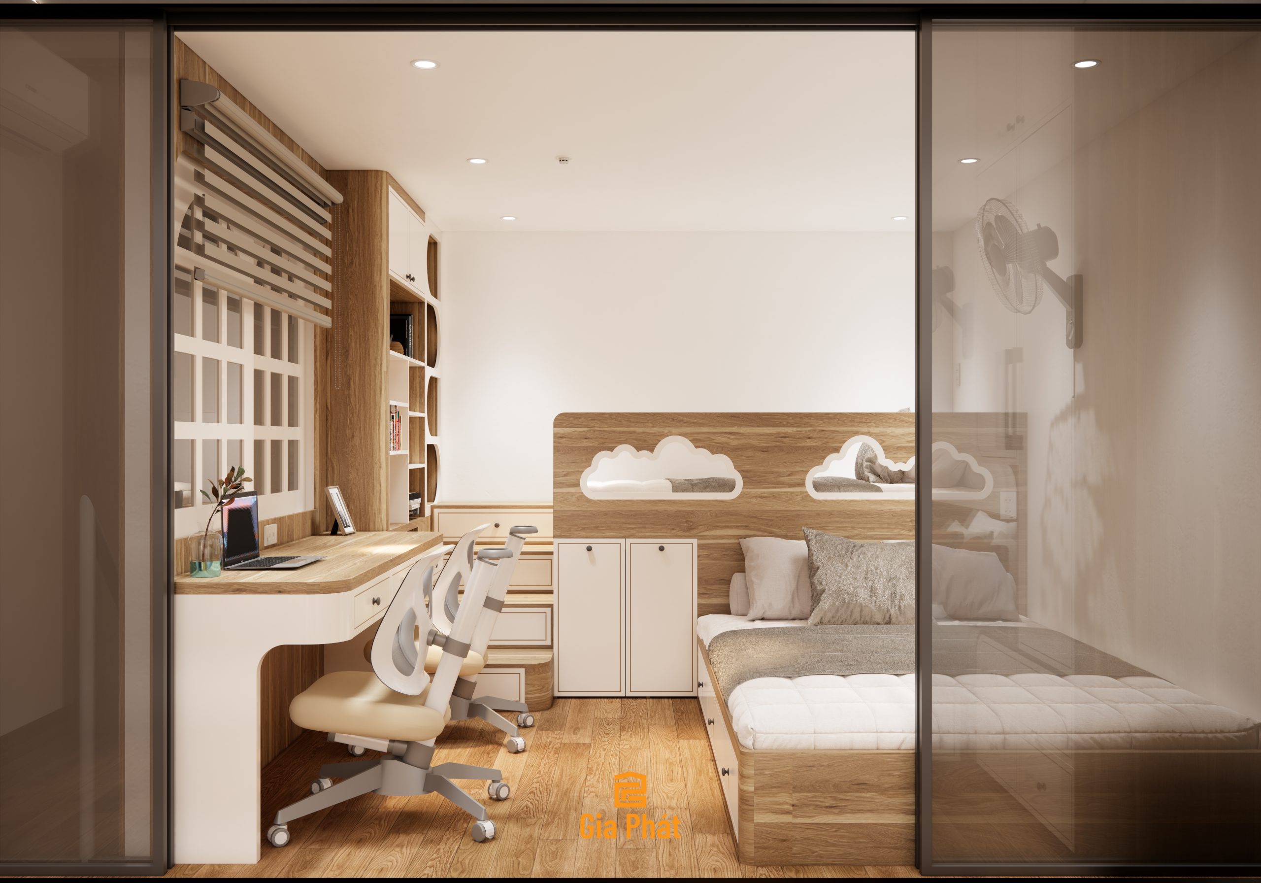 Thiết kế nội thất căn hộ phòng ngủ duplex cho 3 mẹ con