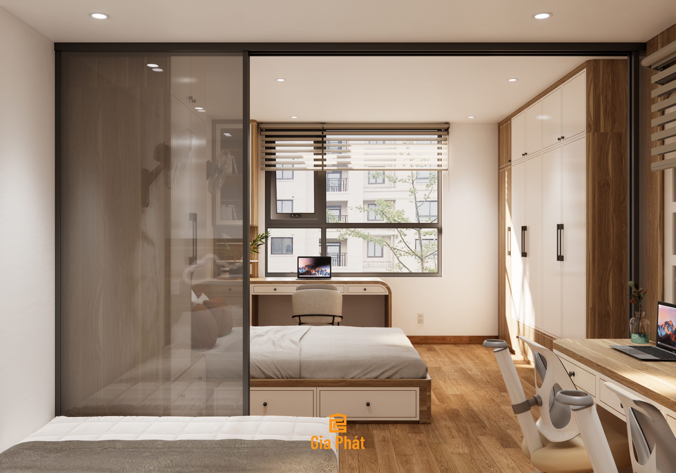 Thiết kế nội thất căn hộ phòng ngủ duplex cho 3 mẹ con