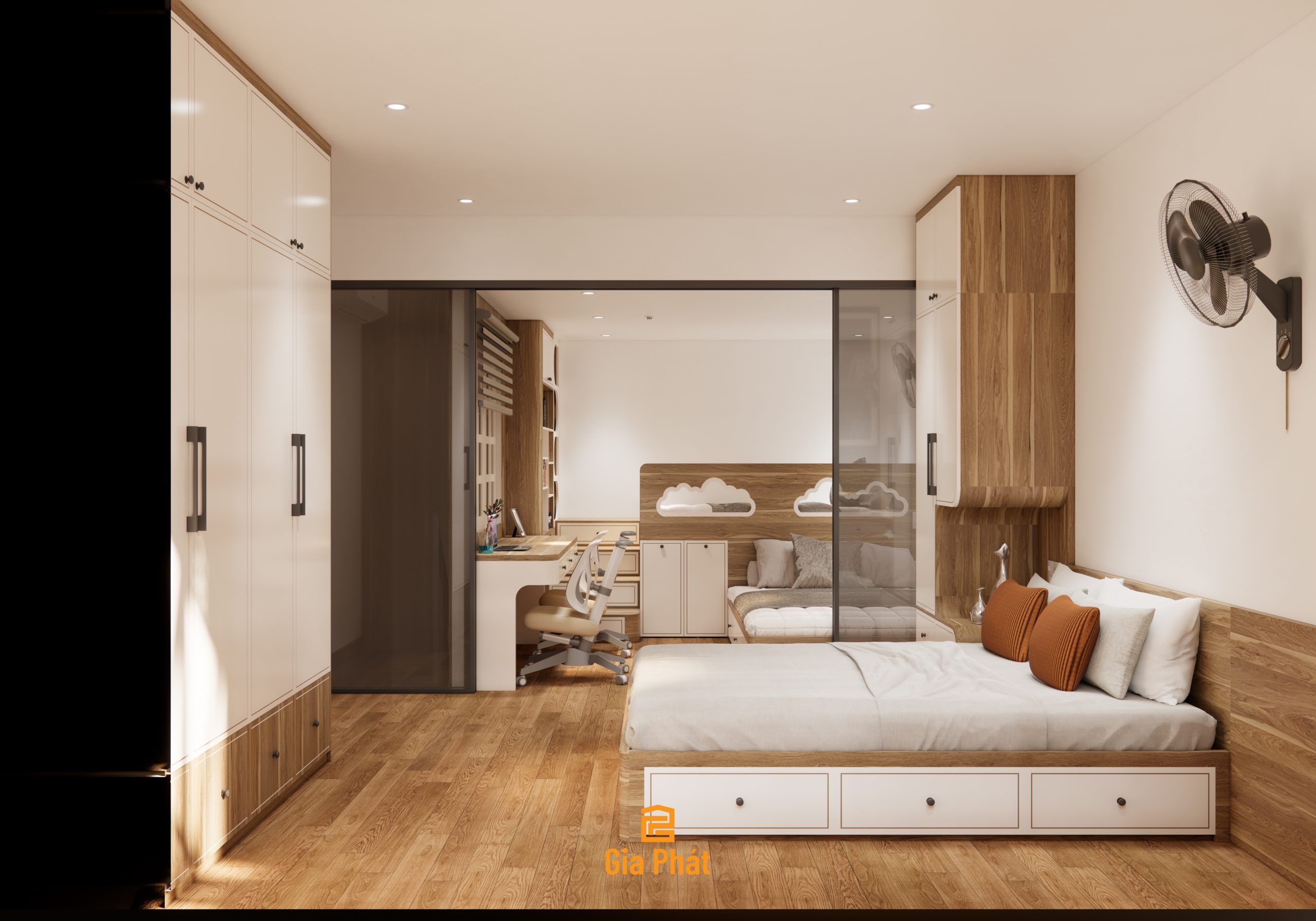Thiết kế nội thất căn hộ phòng ngủ duplex cho 3 mẹ con