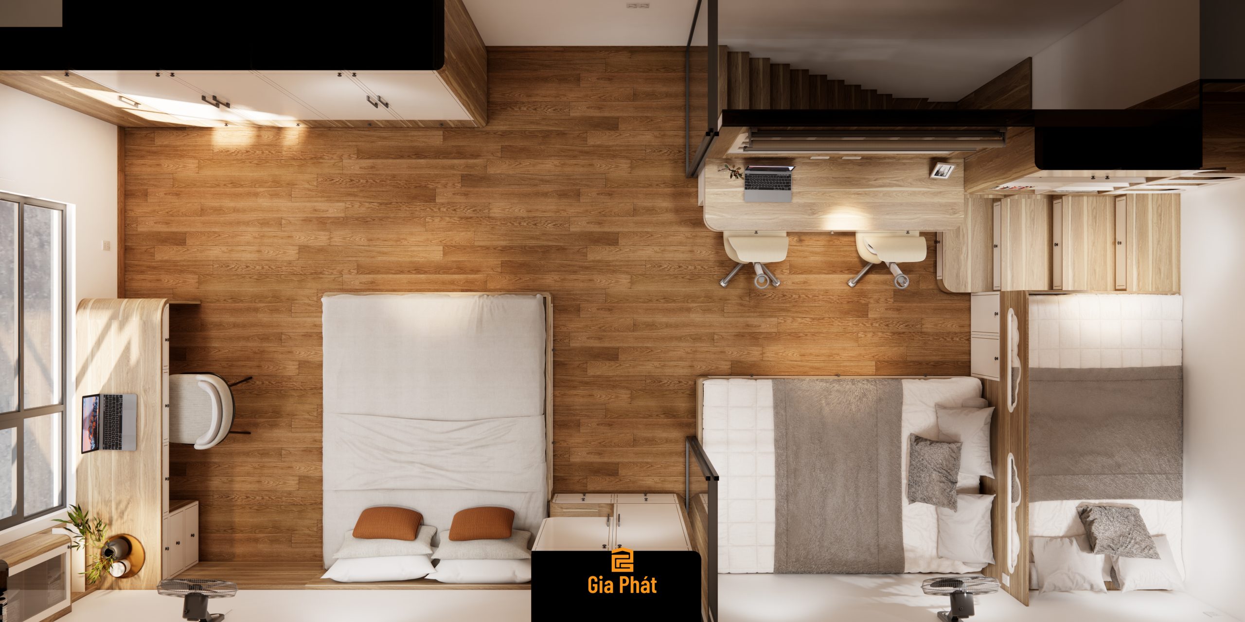 Thiết kế nội thất căn hộ phòng ngủ duplex cho 3 mẹ con