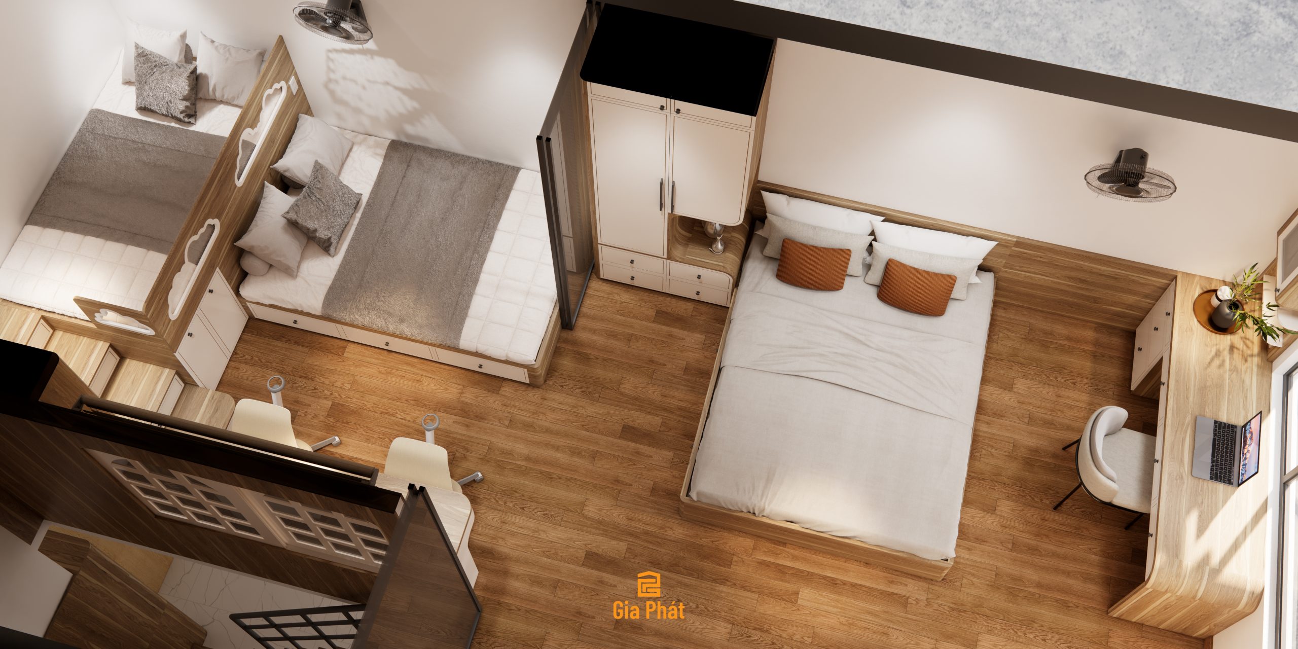 Thiết kế nội thất căn hộ phòng ngủ duplex cho 3 mẹ con