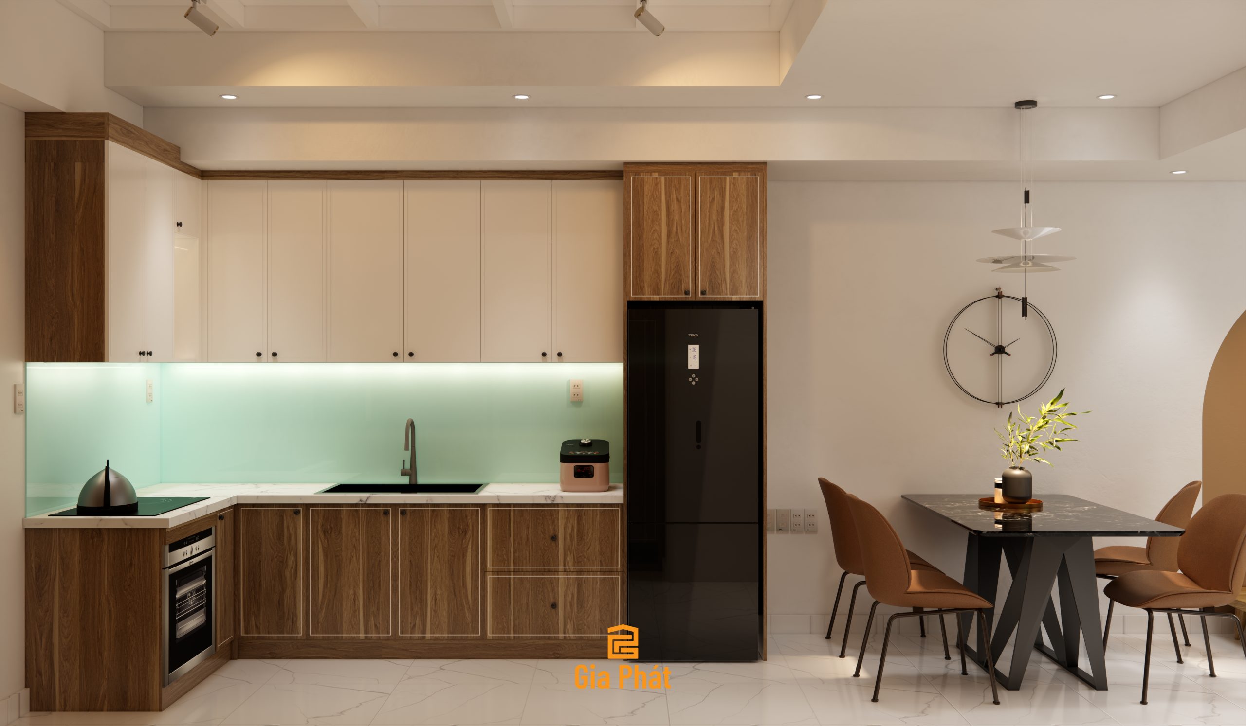 Thiết kế nội thất phòng bếp căn hộ duplex đầy đủ công năng
