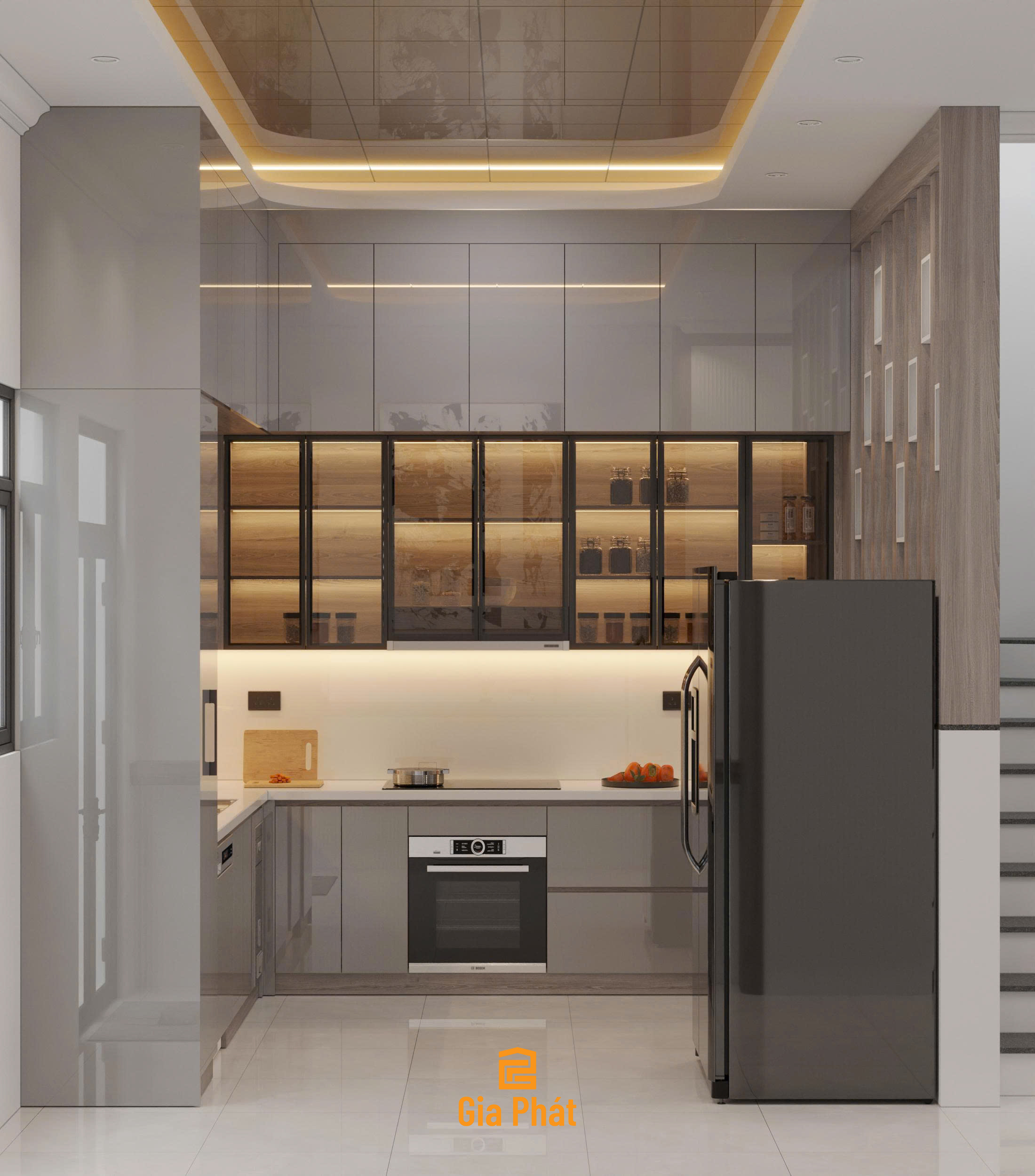 Thiết kế nội thất phòng khách bếp nhà phố chị Trinh