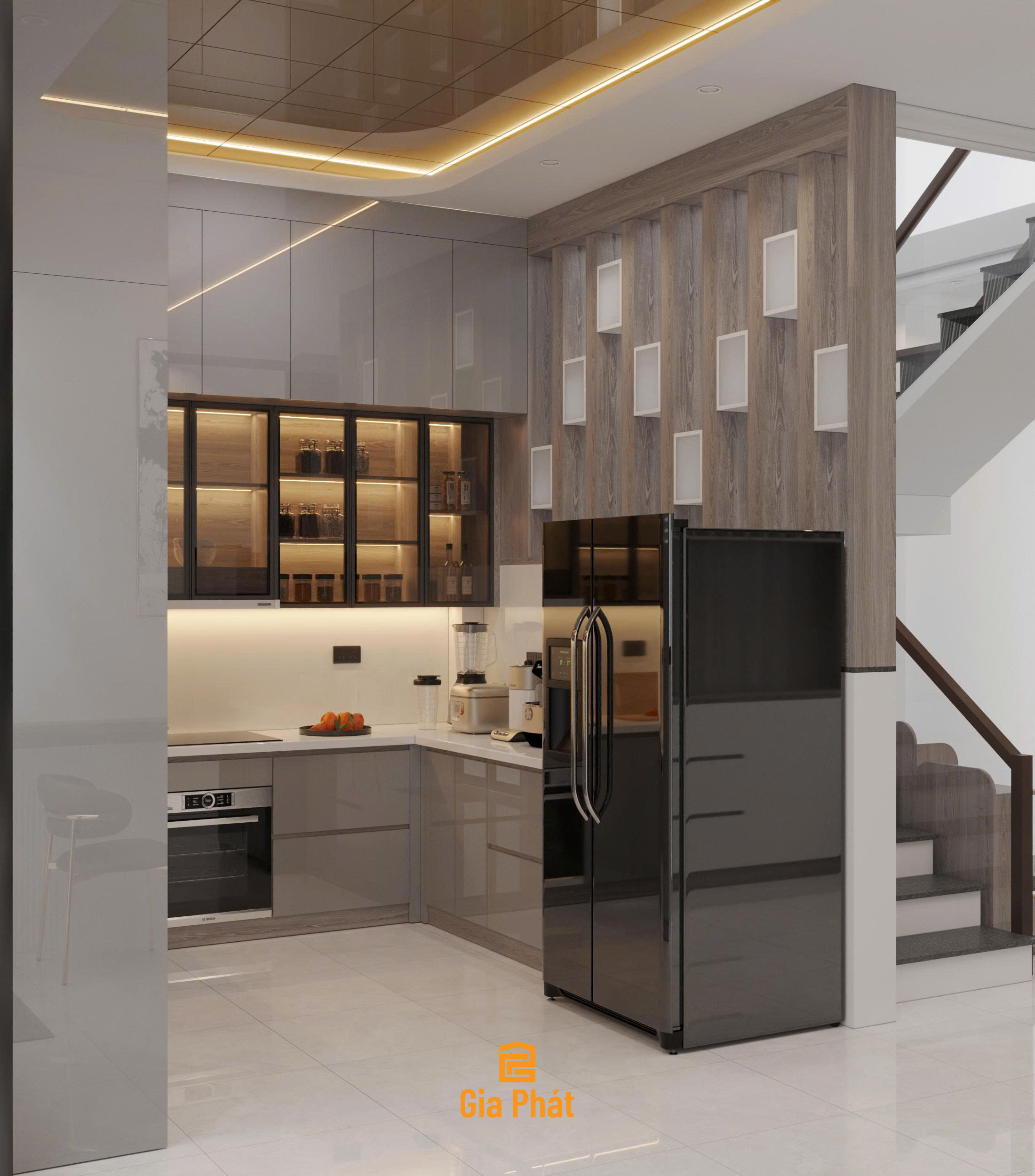 Thiết kế nội thất phòng khách bếp nhà phố chị Trinh