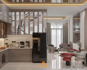 Thiết kế nội thất phòng khách bếp nhà phố chị Trinh