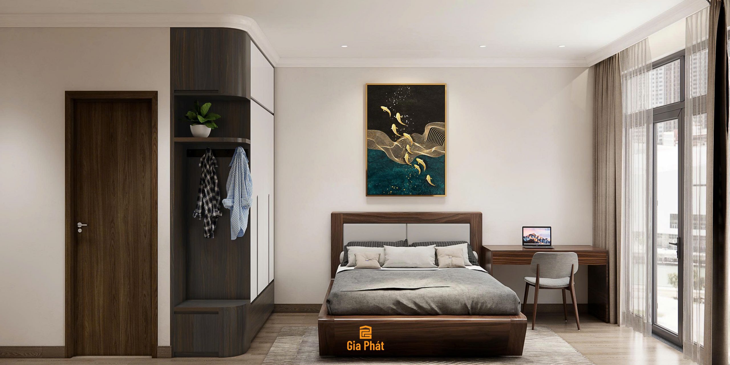 Phòng ngủ tone trầm hiện đại cho bé trai
