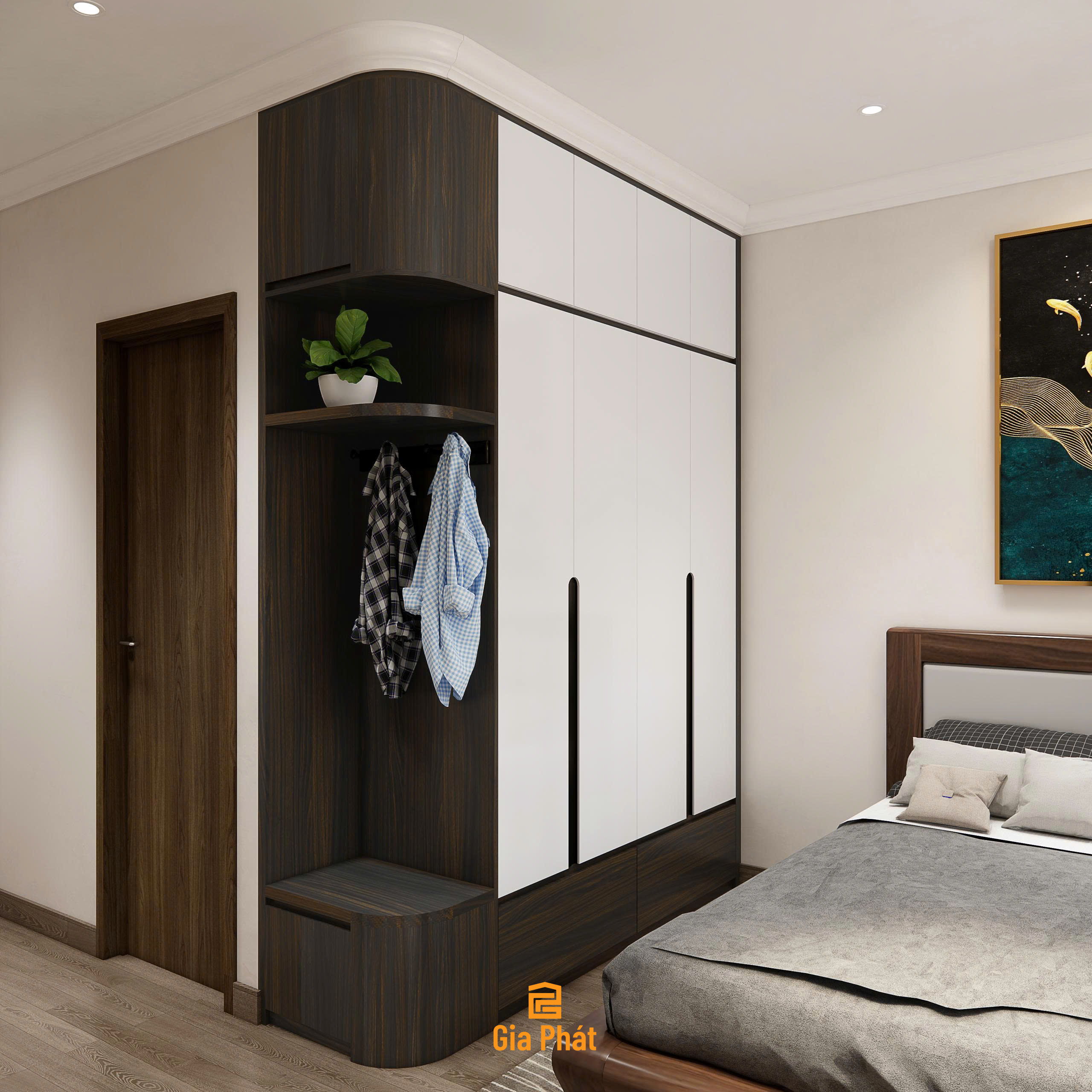 Phòng ngủ tone trầm hiện đại cho bé trai