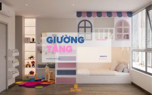 Phòng ngủ giường tầng cho bé trai và bé gái