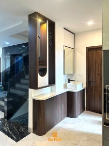Hoàn thiện nội thất phòng khách nhà phố chị Huệ