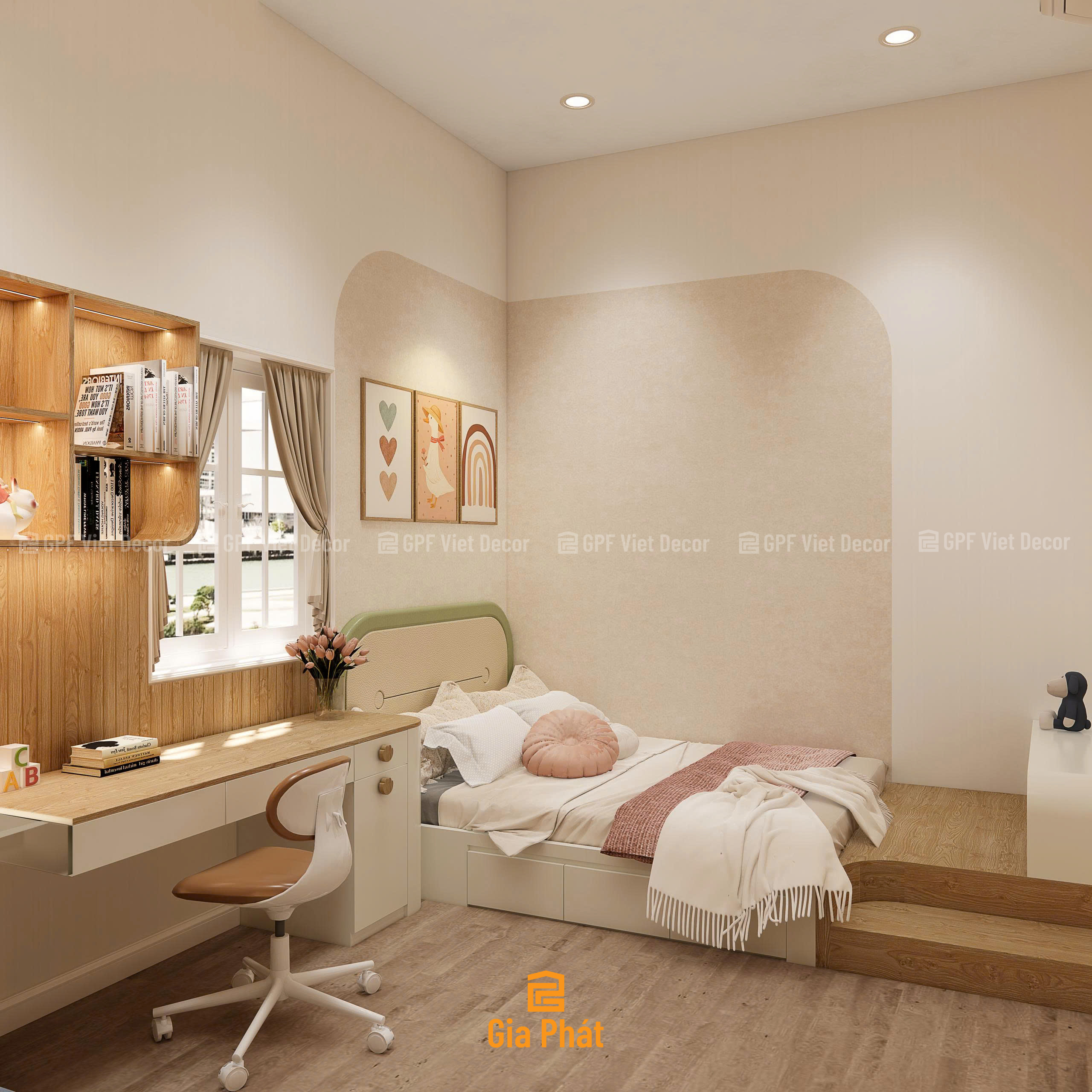 Thiết kế nội thất phòng ngủ bé gái nhà chị Thi