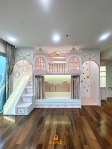 Hoàn thiện công trình phòng ngủ giường tầng lâu đài cho bé gái nhà chị Quỳnh