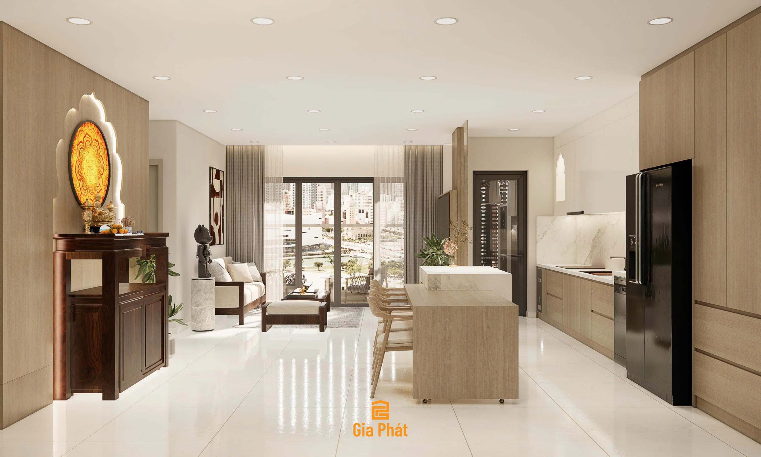 Thiết kế phòng khách bếp mở theo phong cách hiện đại - Chung cư nhà anh Quý