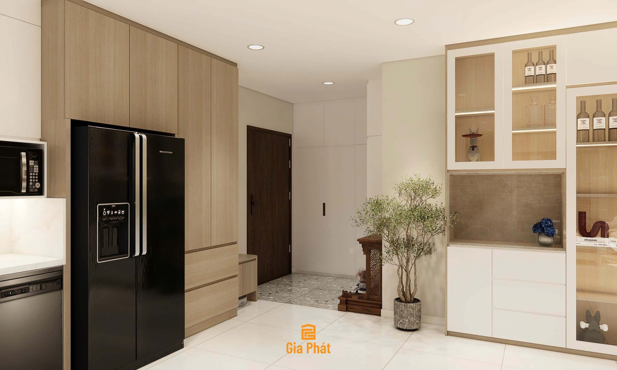 Thiết kế phòng khách bếp mở theo phong cách hiện đại - Chung cư nhà anh Quý