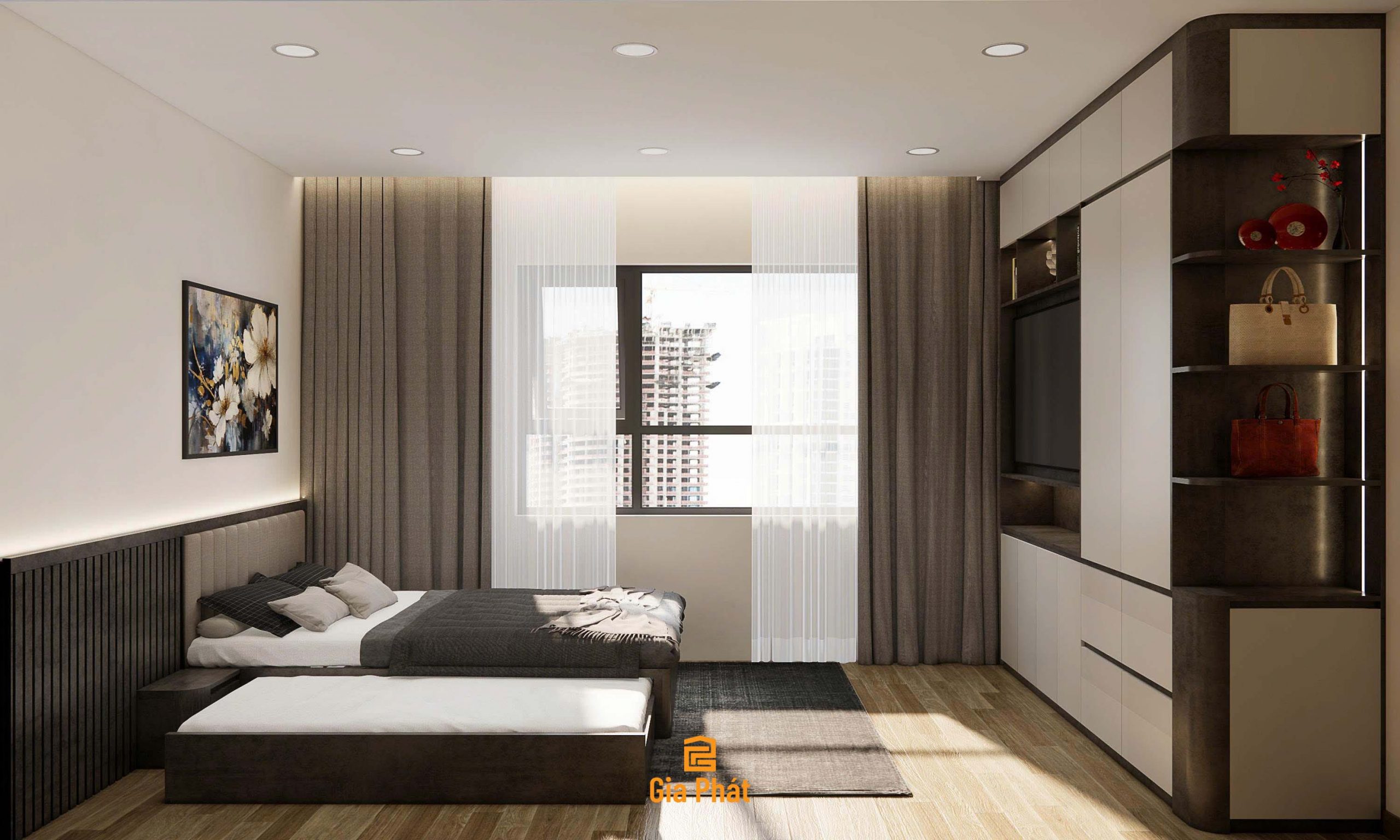 Thiết kế nội thất phòng ngủ phong cách hiện đại - Căn hộ chung cư nhà anh Quý