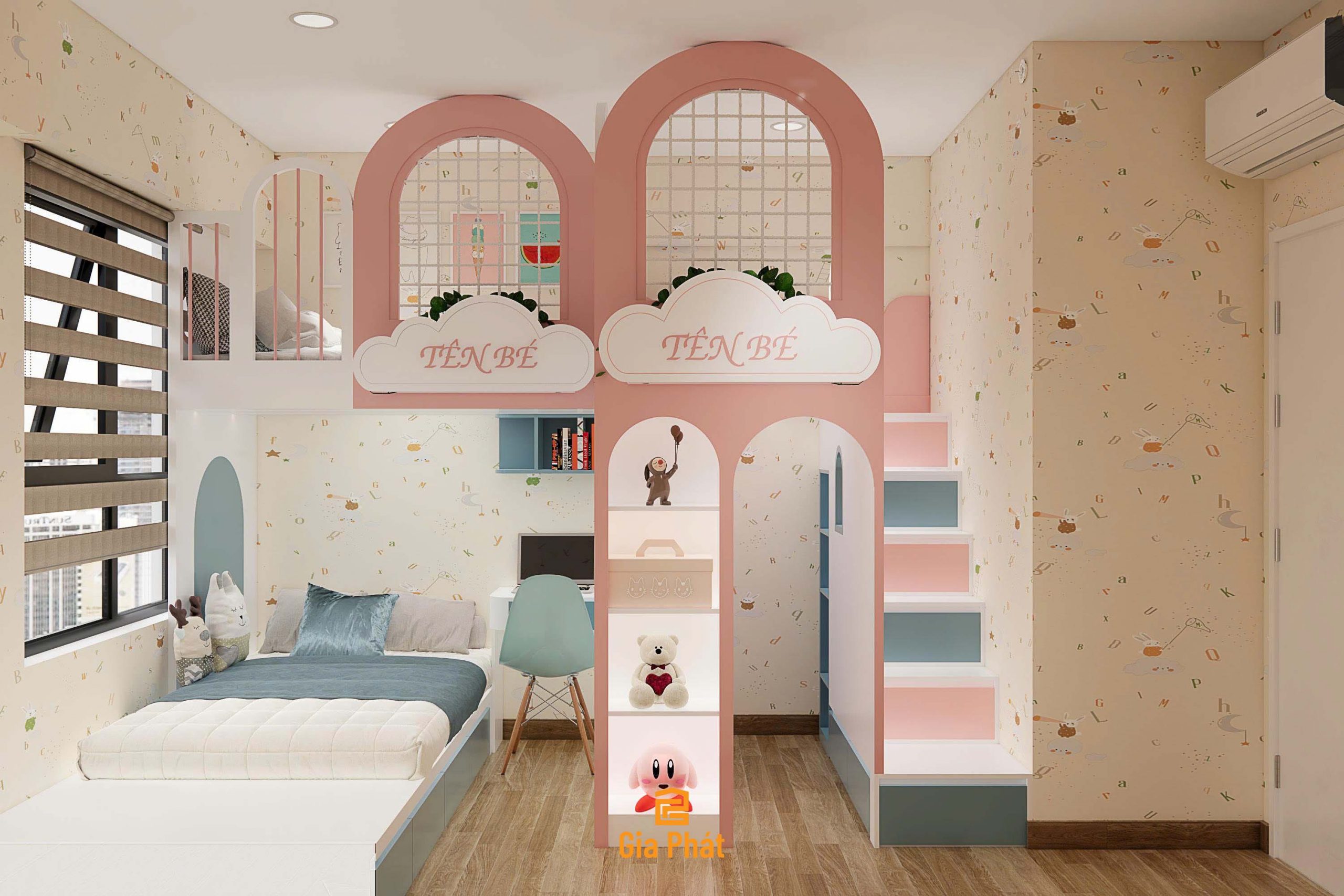 Thiết kế phòng ngủ cho 3 bé, tối ưu công năng và diện tích