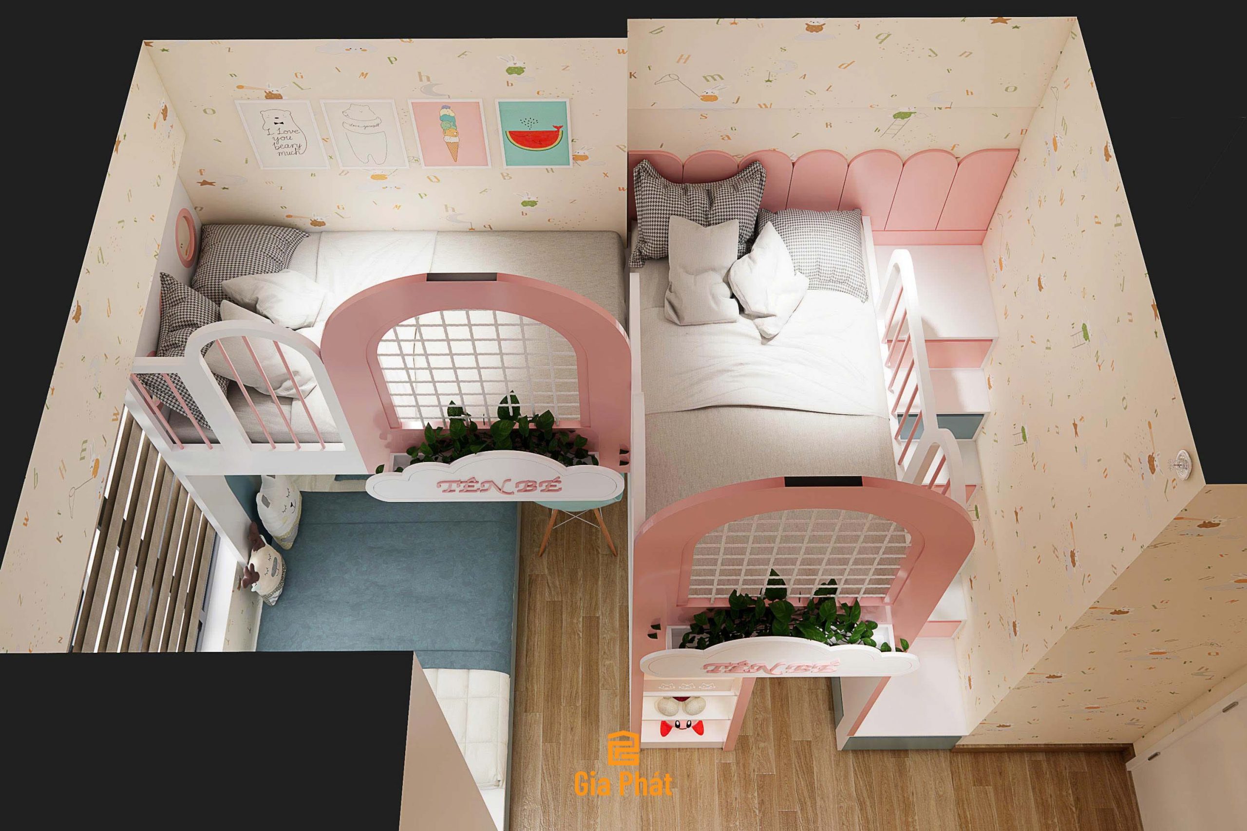 Thiết kế phòng ngủ cho 3 bé, tối ưu công năng và diện tích