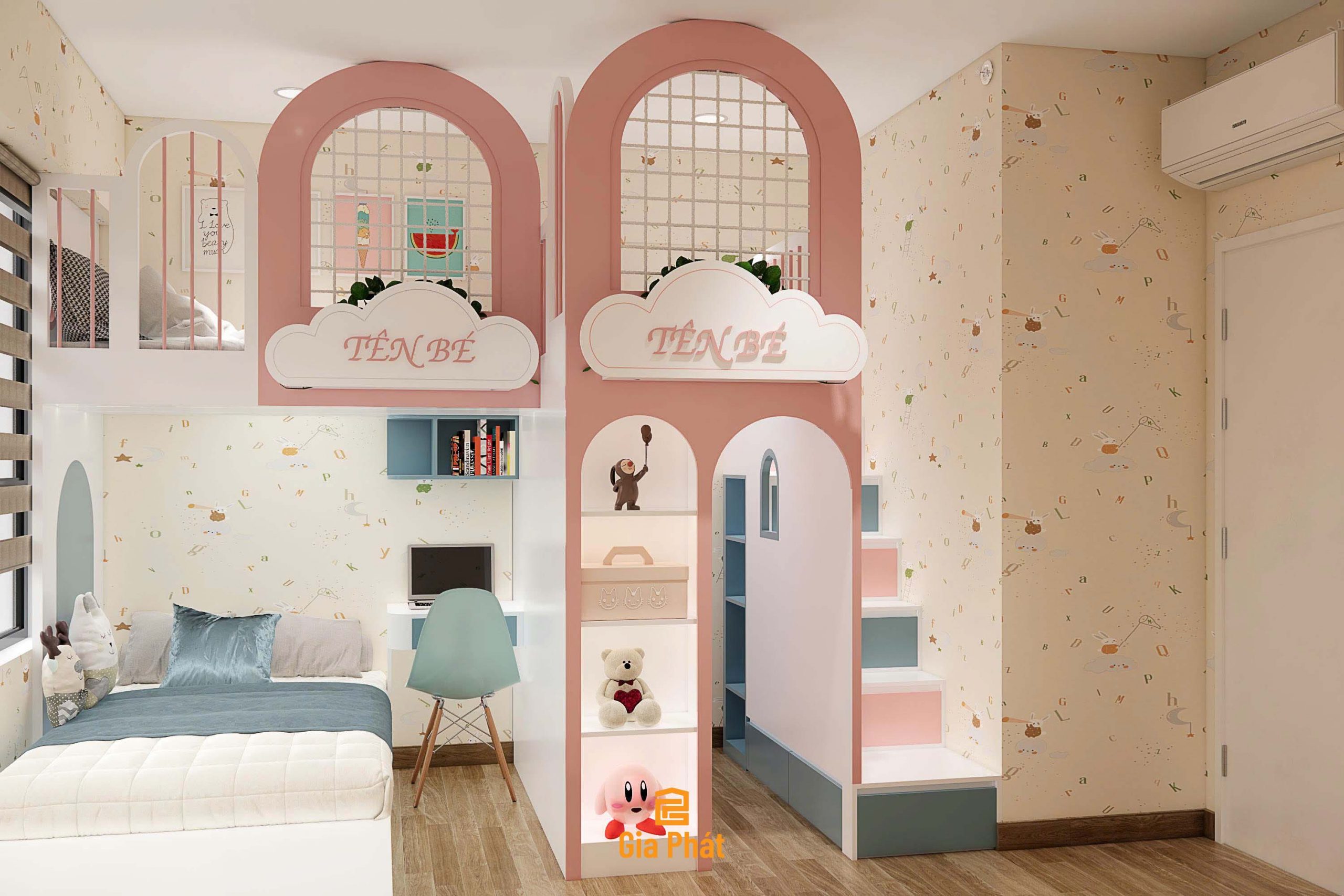 Thiết kế phòng ngủ cho 3 bé, tối ưu công năng và diện tích