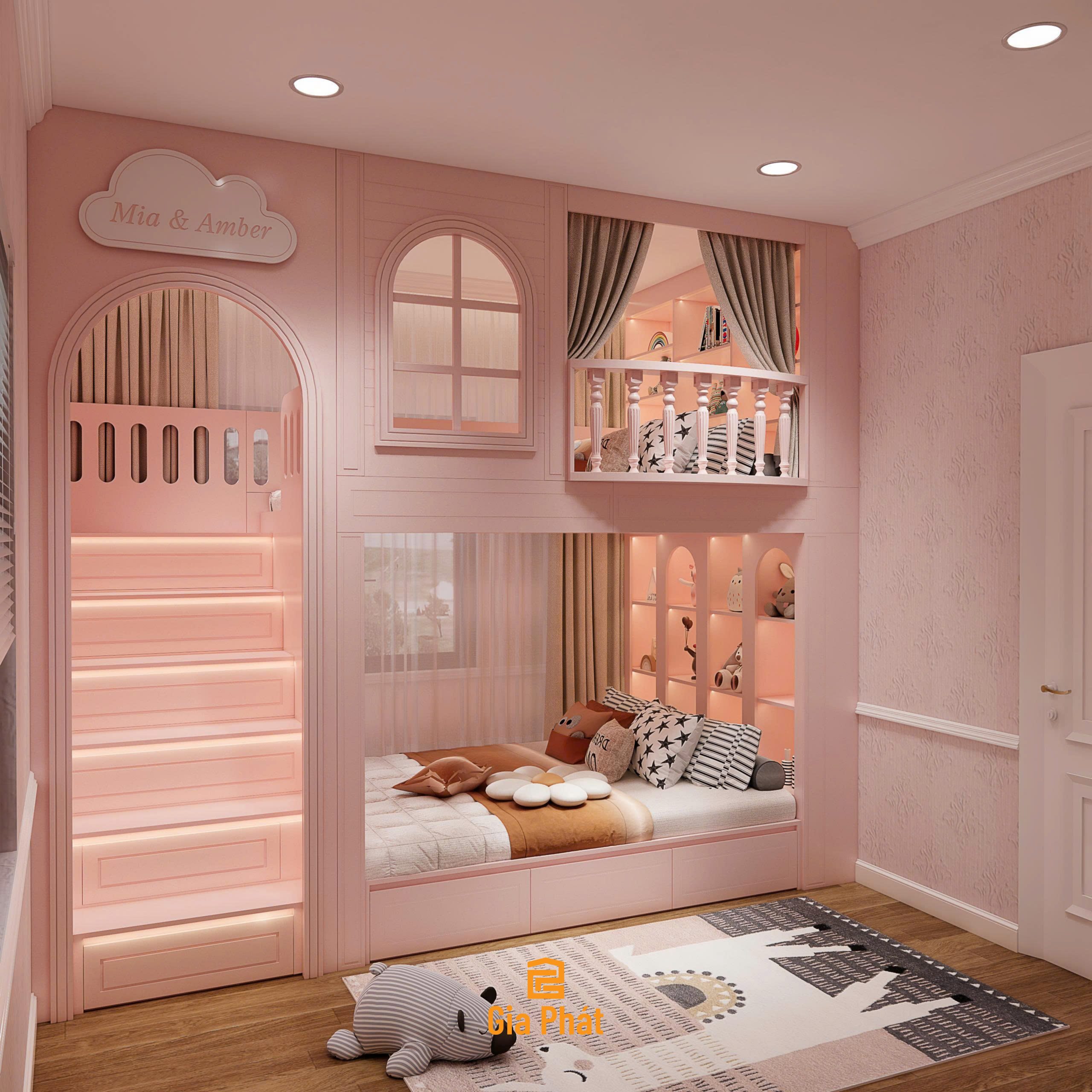 Mẫu phòng ngủ lâu đài cho 2 bé gái - Thế giới cổ tích trong mơ