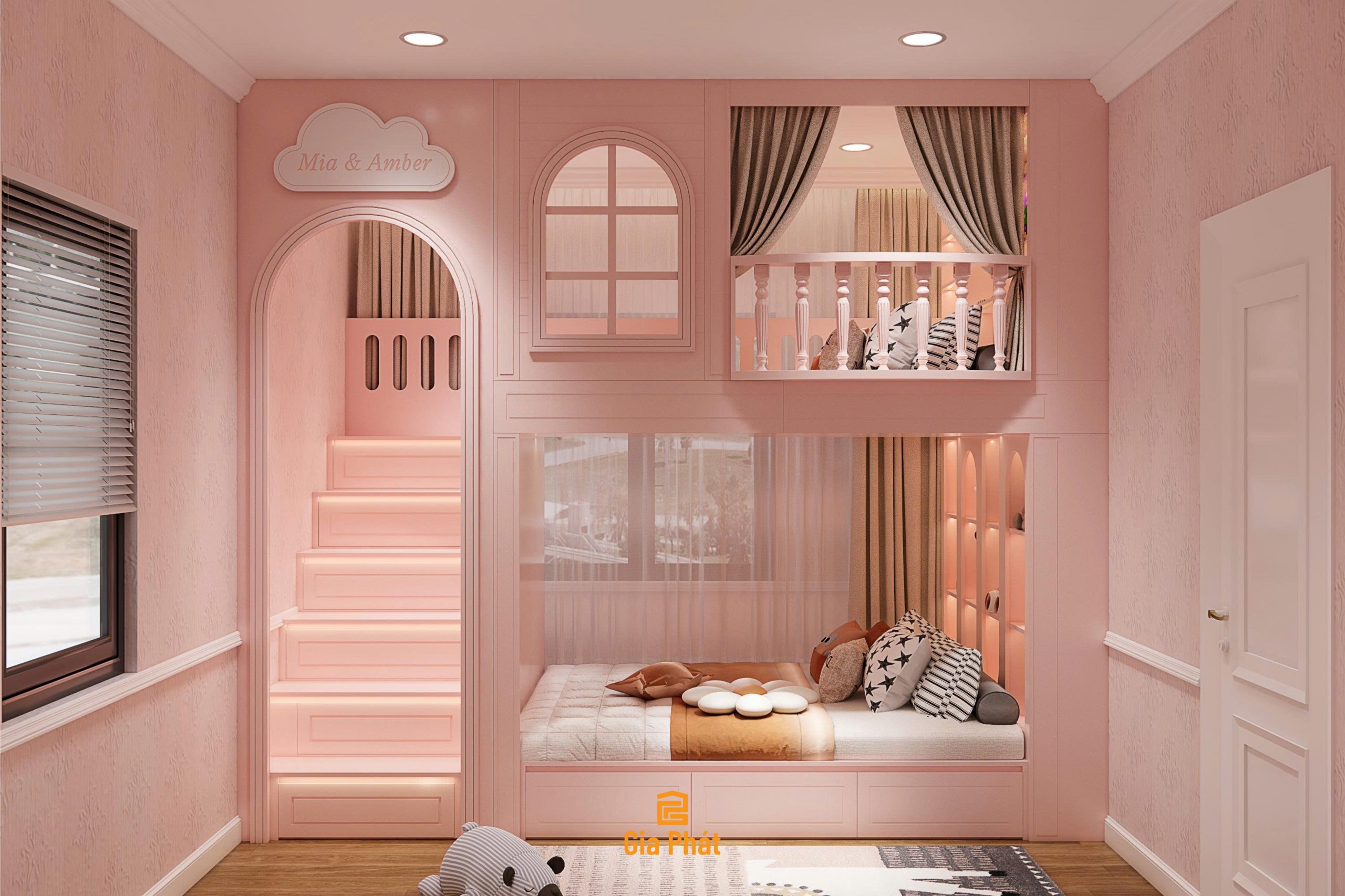 Mẫu phòng ngủ lâu đài cho 2 bé gái - Thế giới cổ tích trong mơ