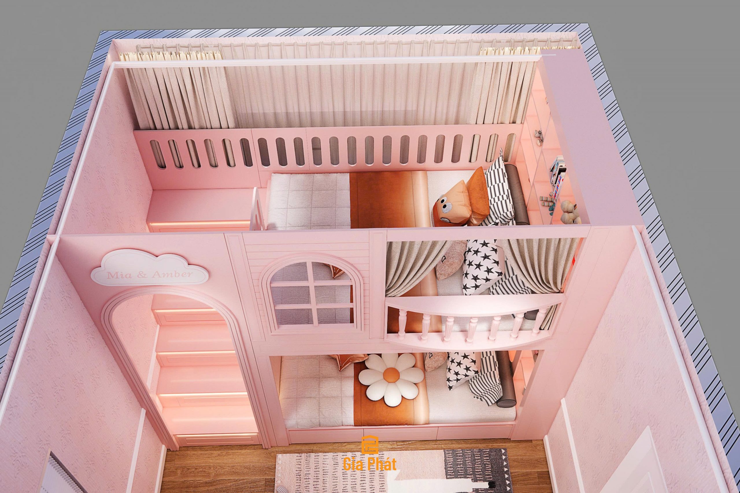 Mẫu phòng ngủ lâu đài cho 2 bé gái - Thế giới cổ tích trong mơ