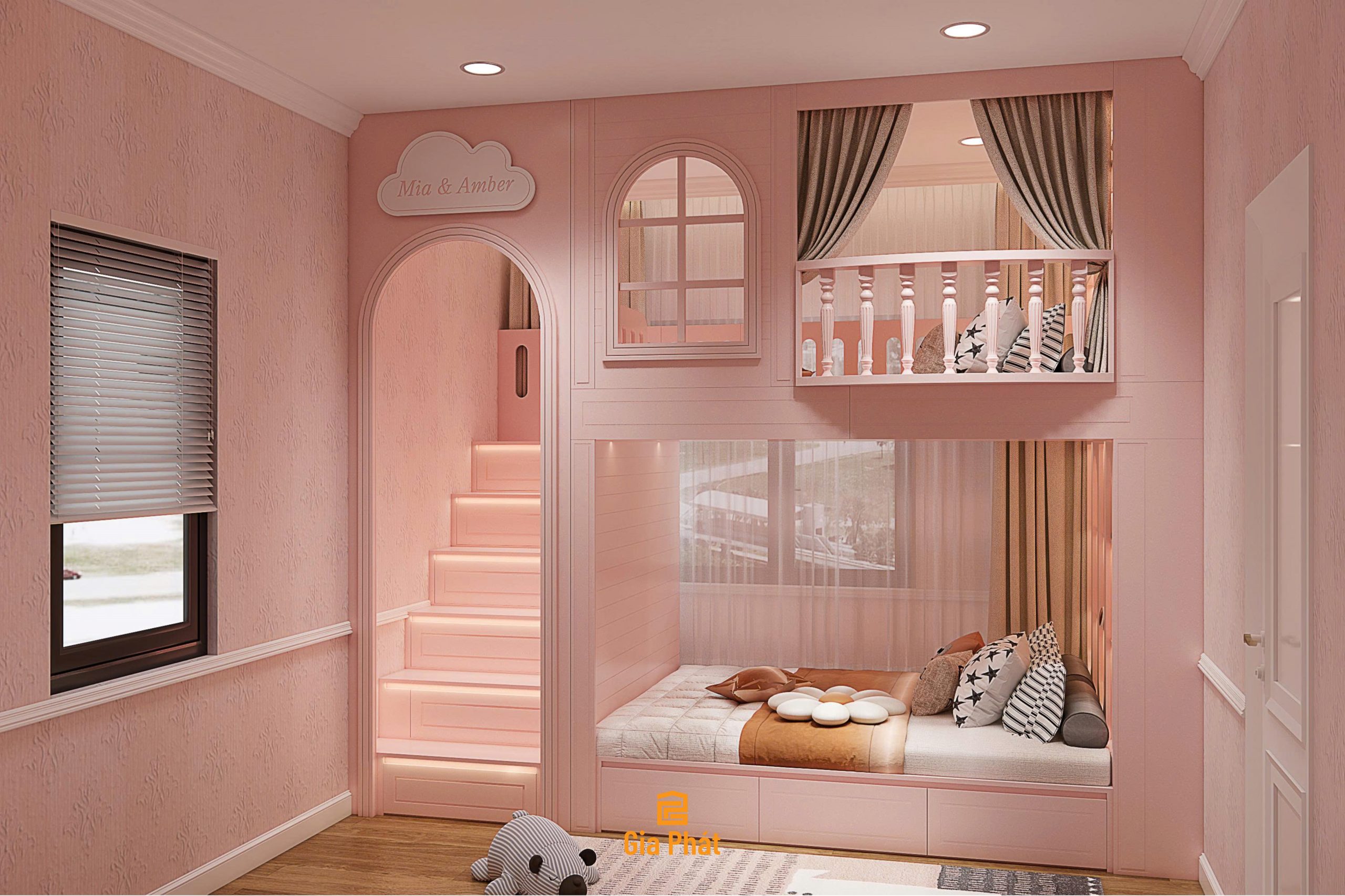 Mẫu phòng ngủ lâu đài cho 2 bé gái - Thế giới cổ tích trong mơ