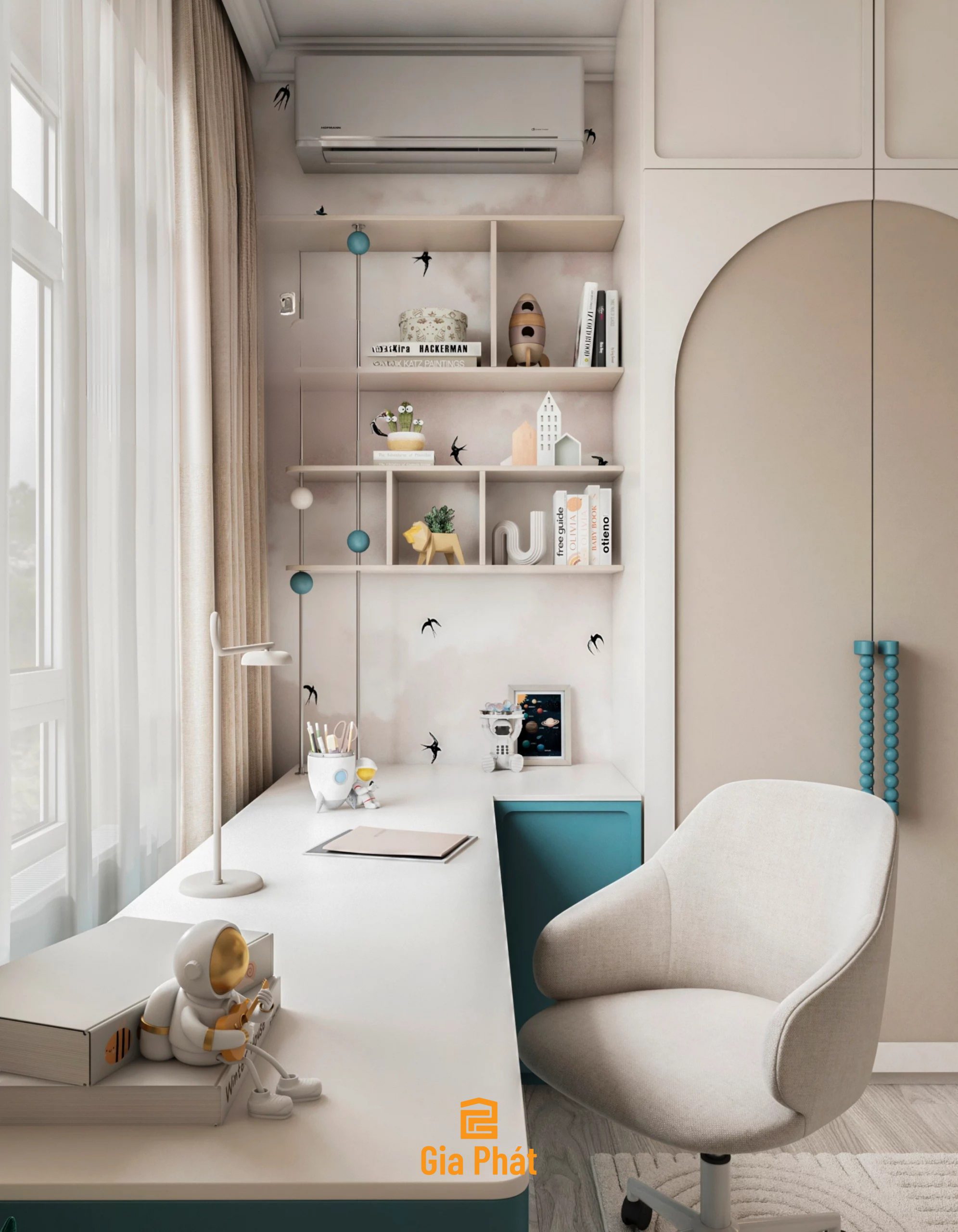 Phòng ngủ cho 2 bé với giường tầng kết hợp khu vui chơi ngay tại nhà