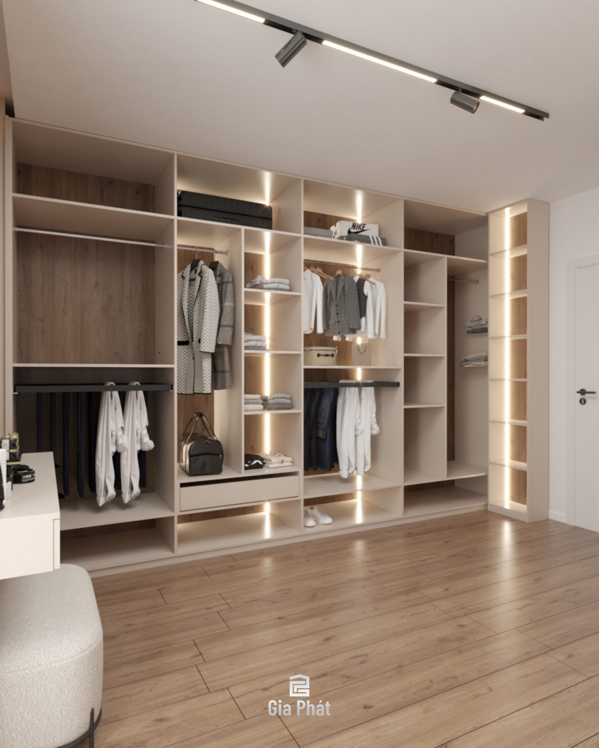 Thiết kế phòng ngủ kết hợp phòng thay đồ theo phong cách hiện đại