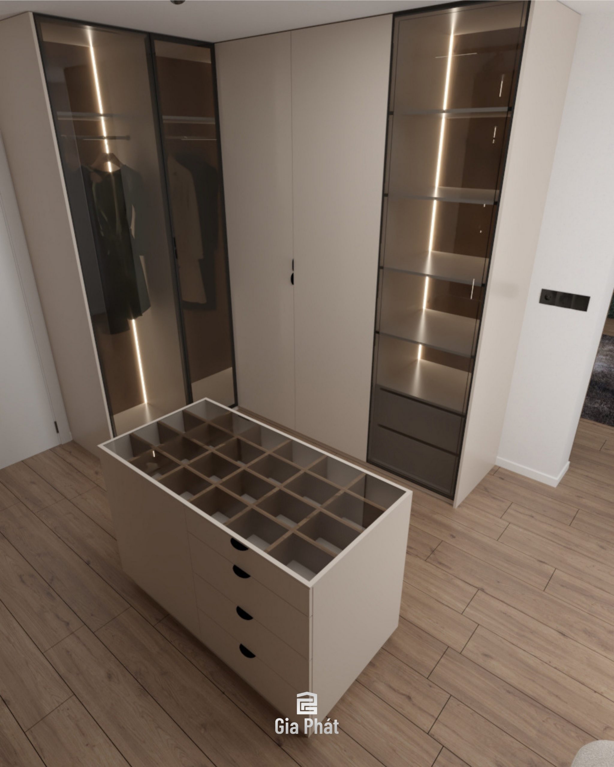 Thiết kế phòng ngủ kết hợp phòng thay đồ theo phong cách hiện đại