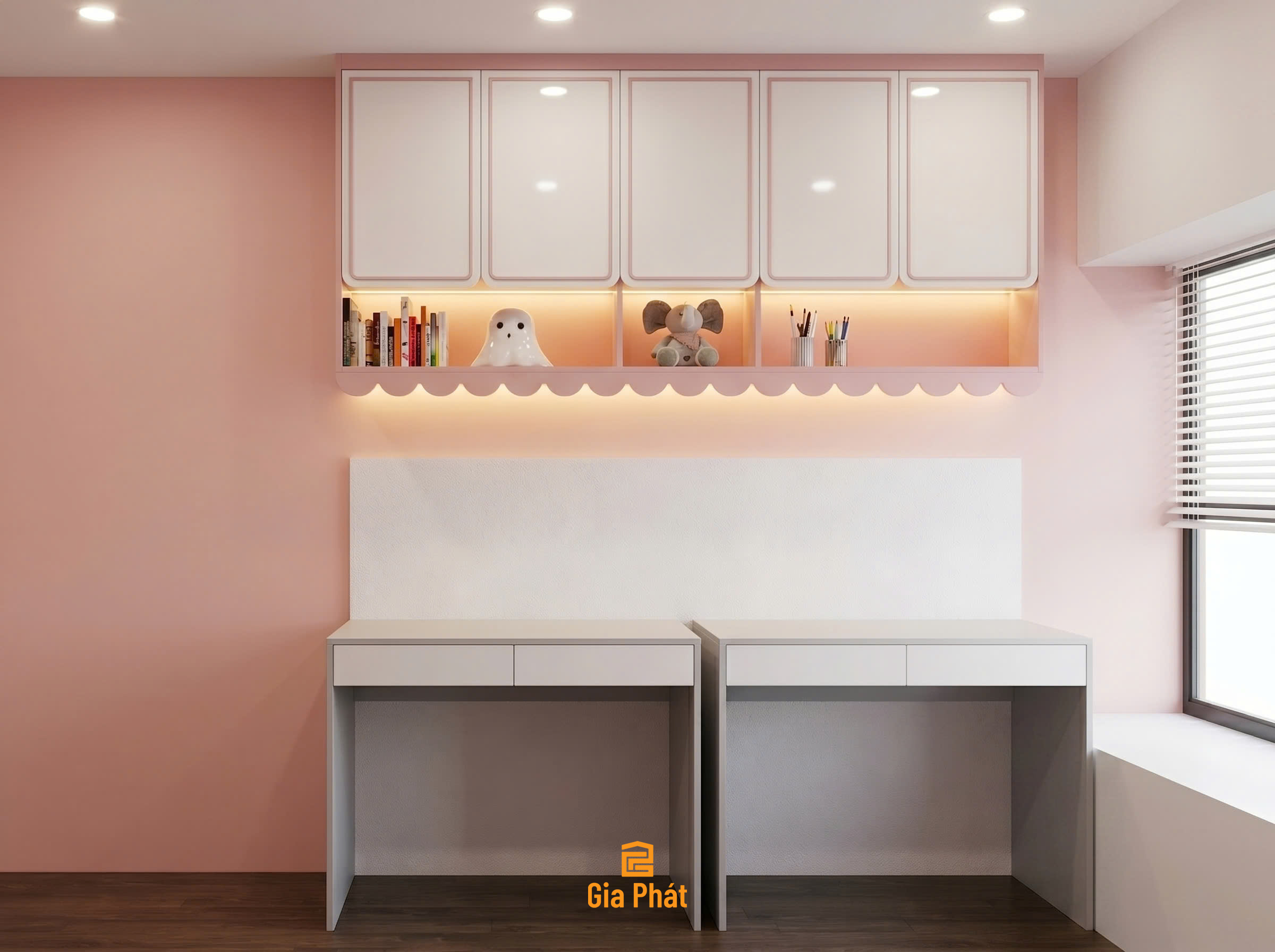 Phòng ngủ cho 3 bé gái với giường tầng đa năng