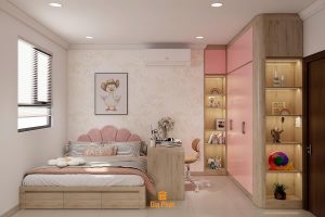 Phòng ngủ màu hồng đáng yêu cho bé gái