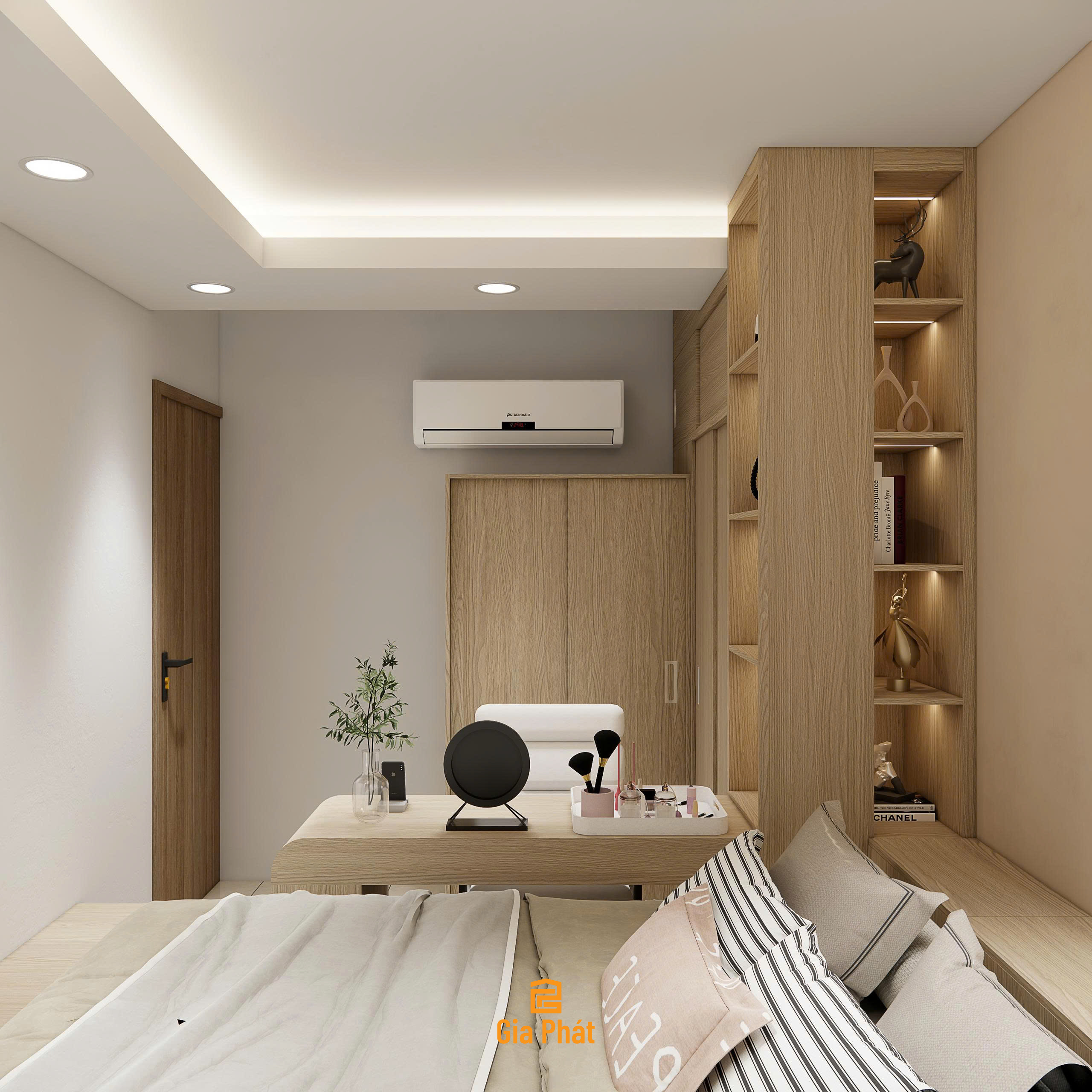 Phòng ngủ master tone màu gỗ ấm, phong cách hiện đại