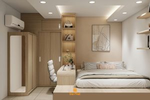 Phòng ngủ master tone màu gỗ ấm, phong cách hiện đại