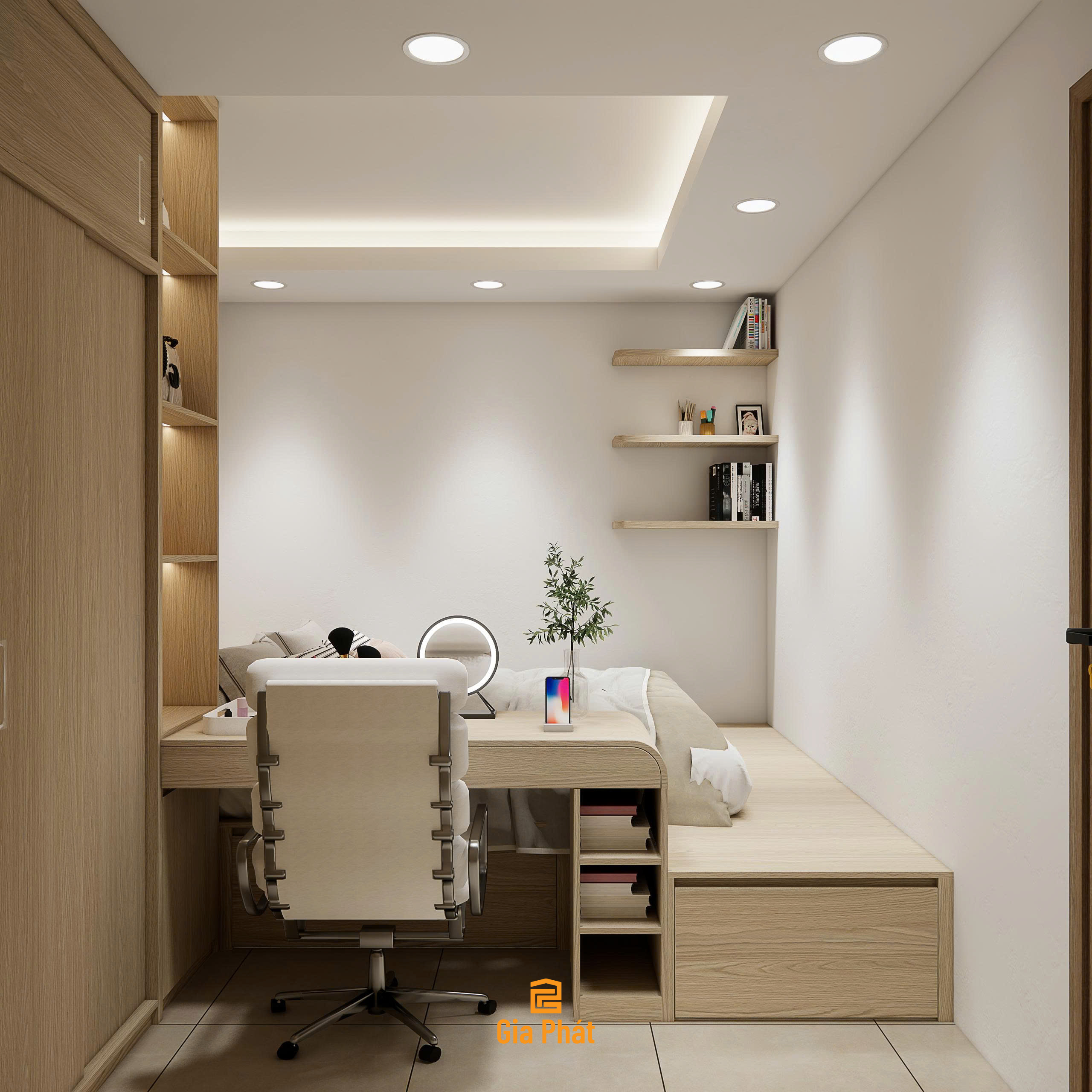 Phòng ngủ master tone màu gỗ ấm, phong cách hiện đại