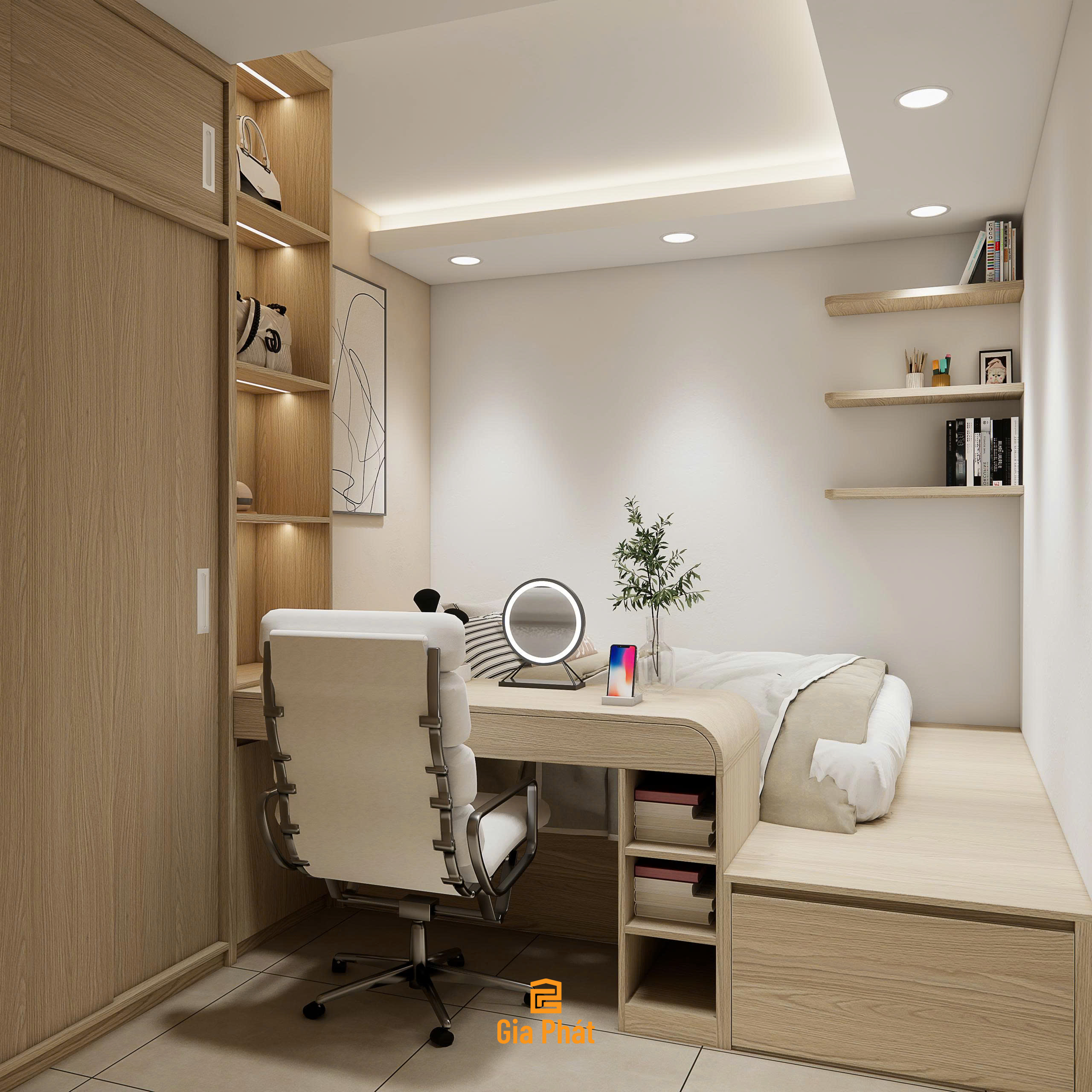 Phòng ngủ master tone màu gỗ ấm, phong cách hiện đại
