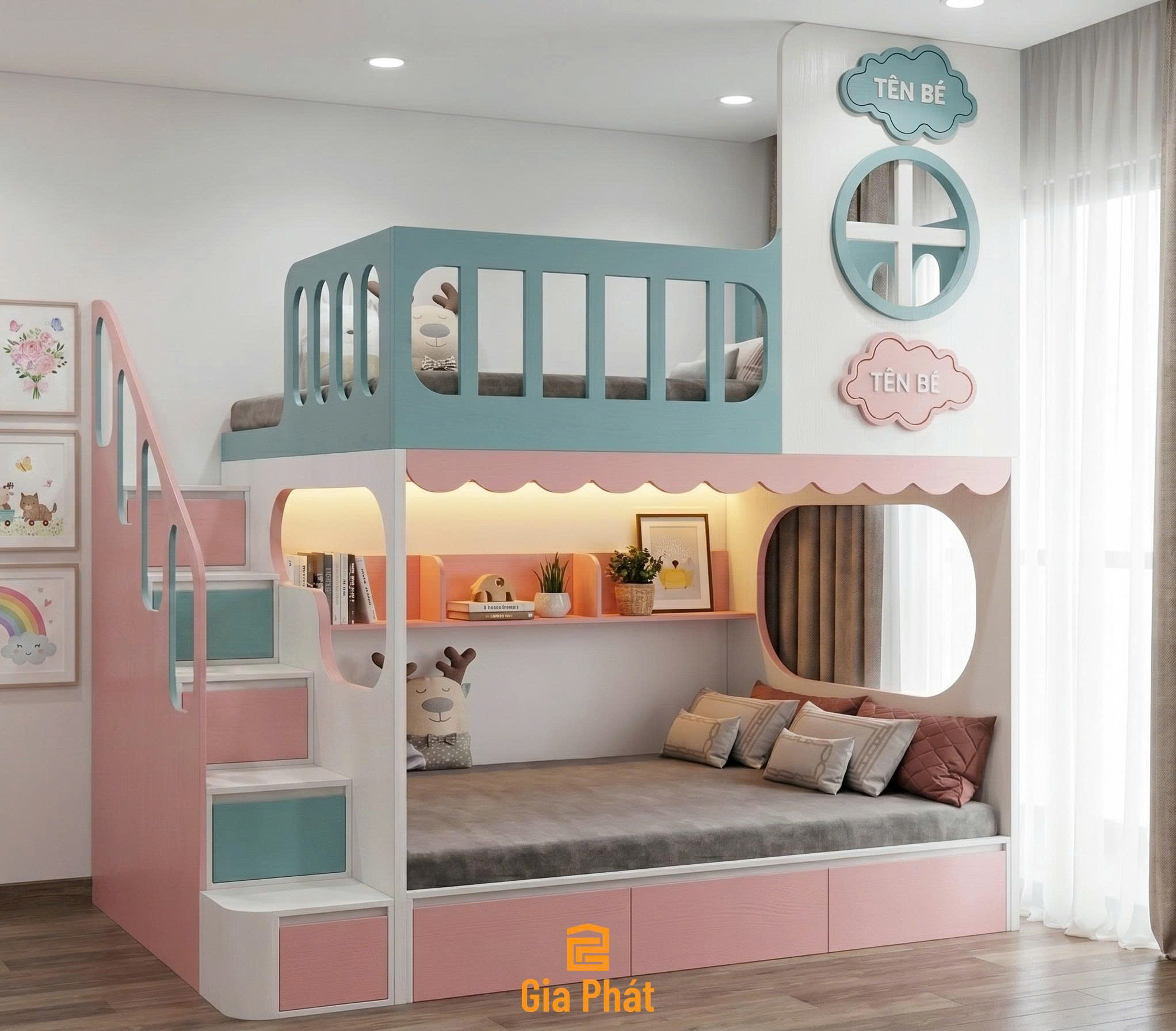 Giường tầng chính là giải pháp cho phòng ngủ chung bé trai và bé gái