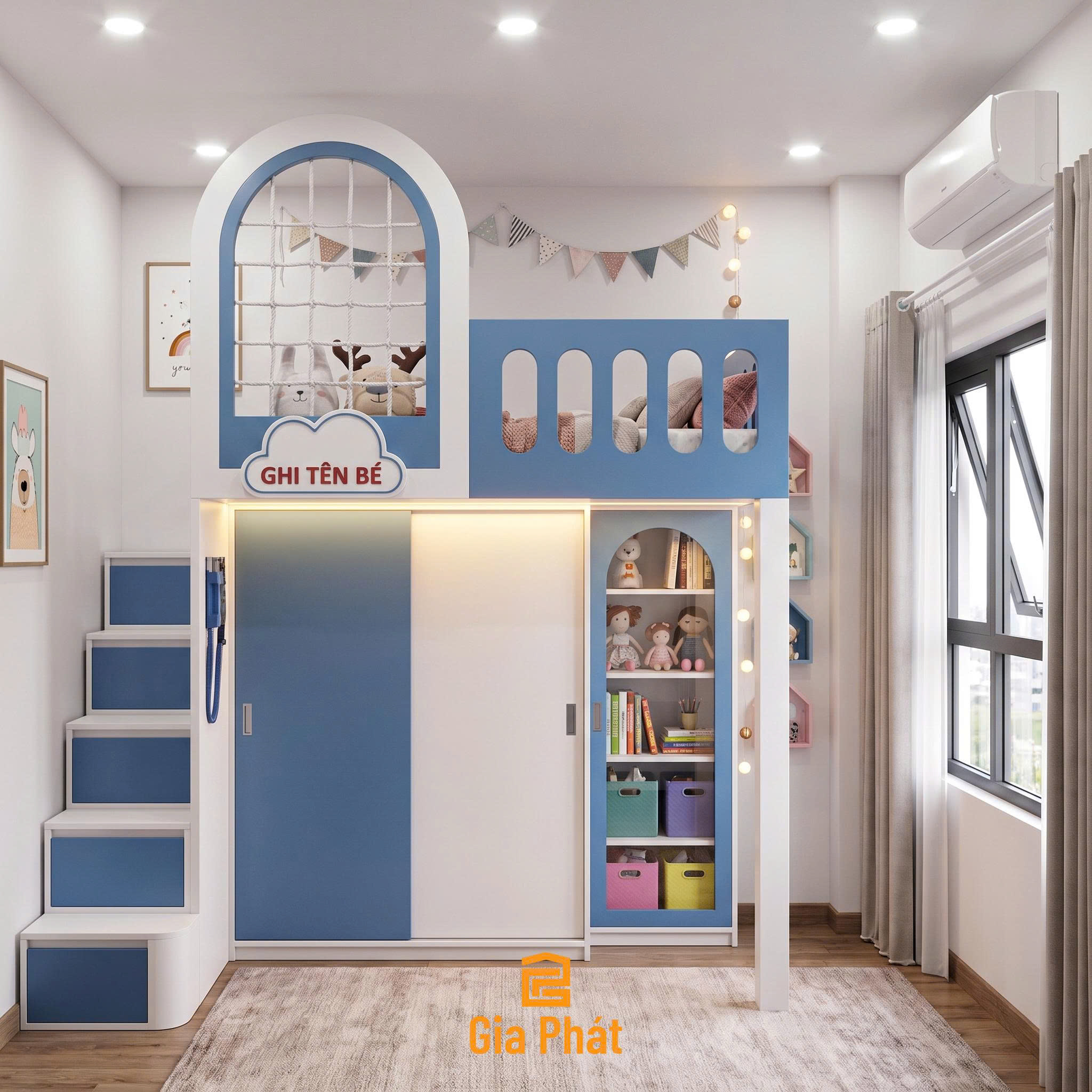 Giường tầng đa năng, bên trên là giường ngủ bên dưới là tủ quần áo