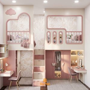 Mẫu giường tầng mới tháng 8 - 2026 dành cho nhà có 2 bé gái