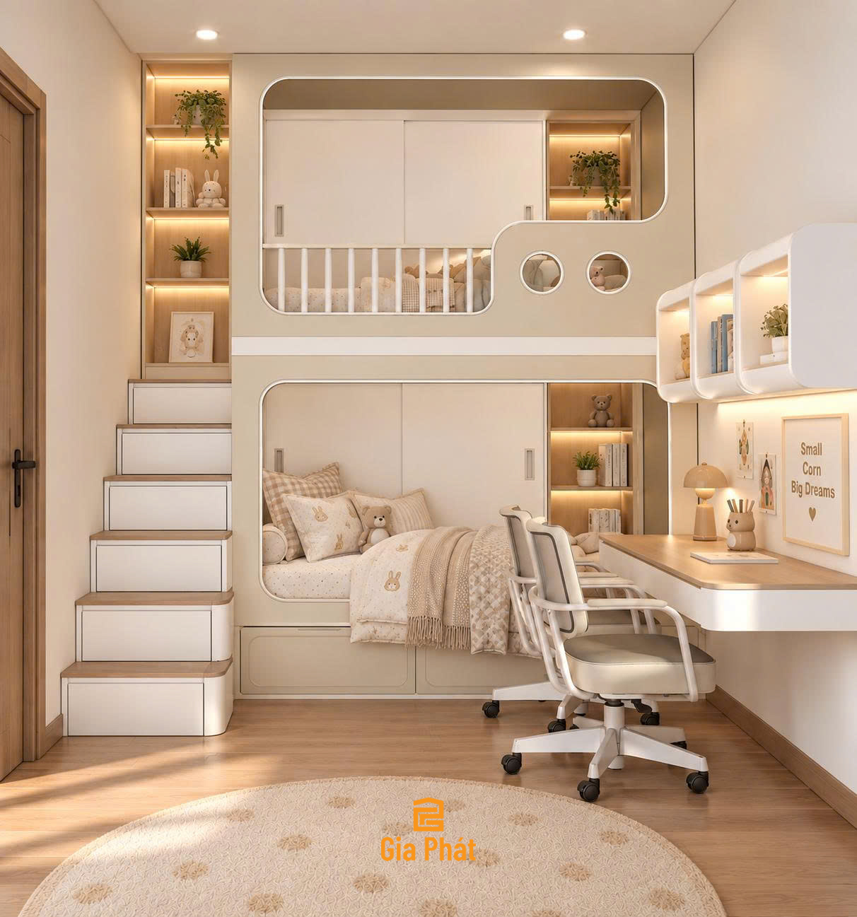 Giường tầng màu be - Mẫu đơn giản