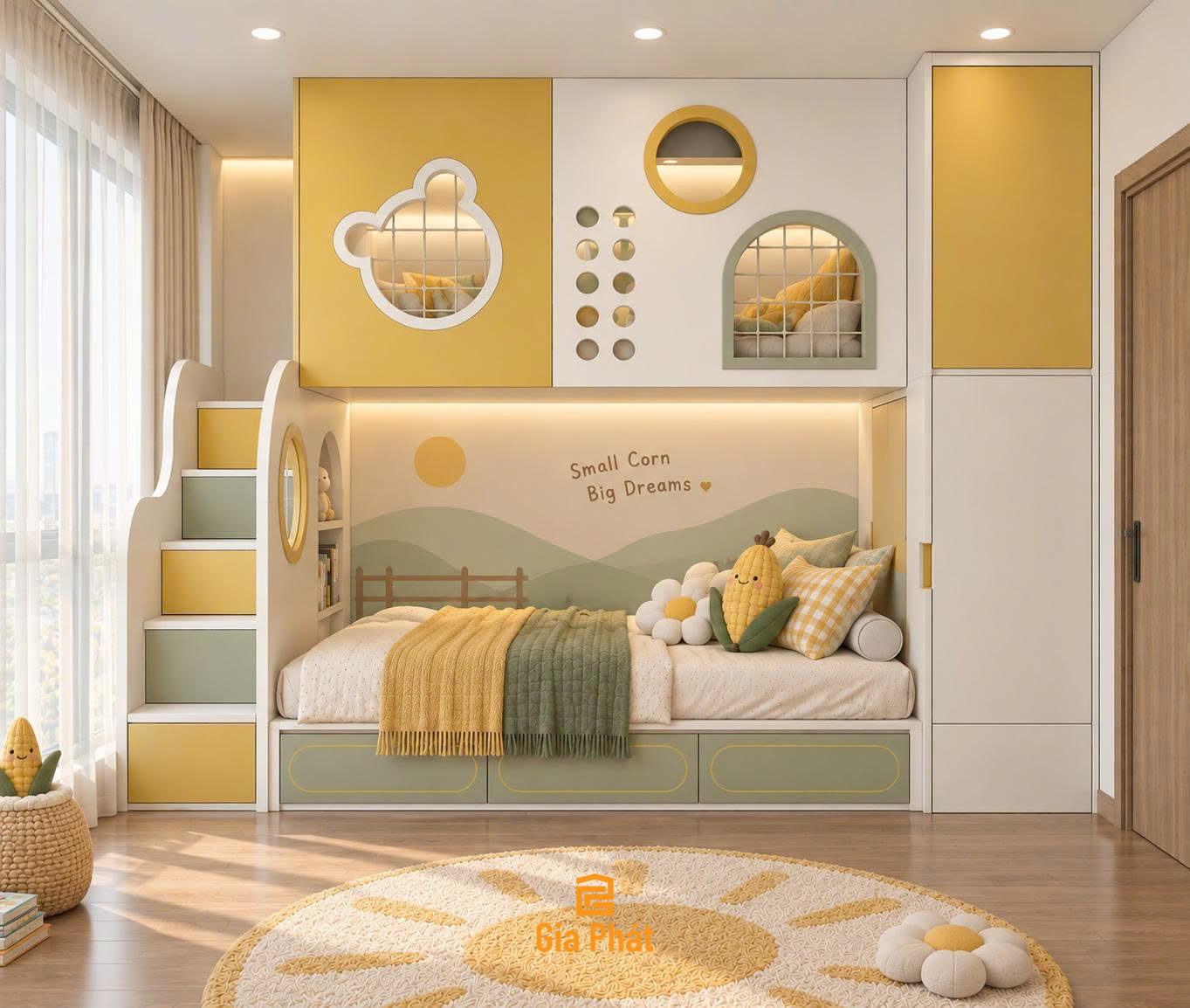 Mẫu giương tầng phối màu tươi sáng cho phòng ngủ của bé thêm màu sắc