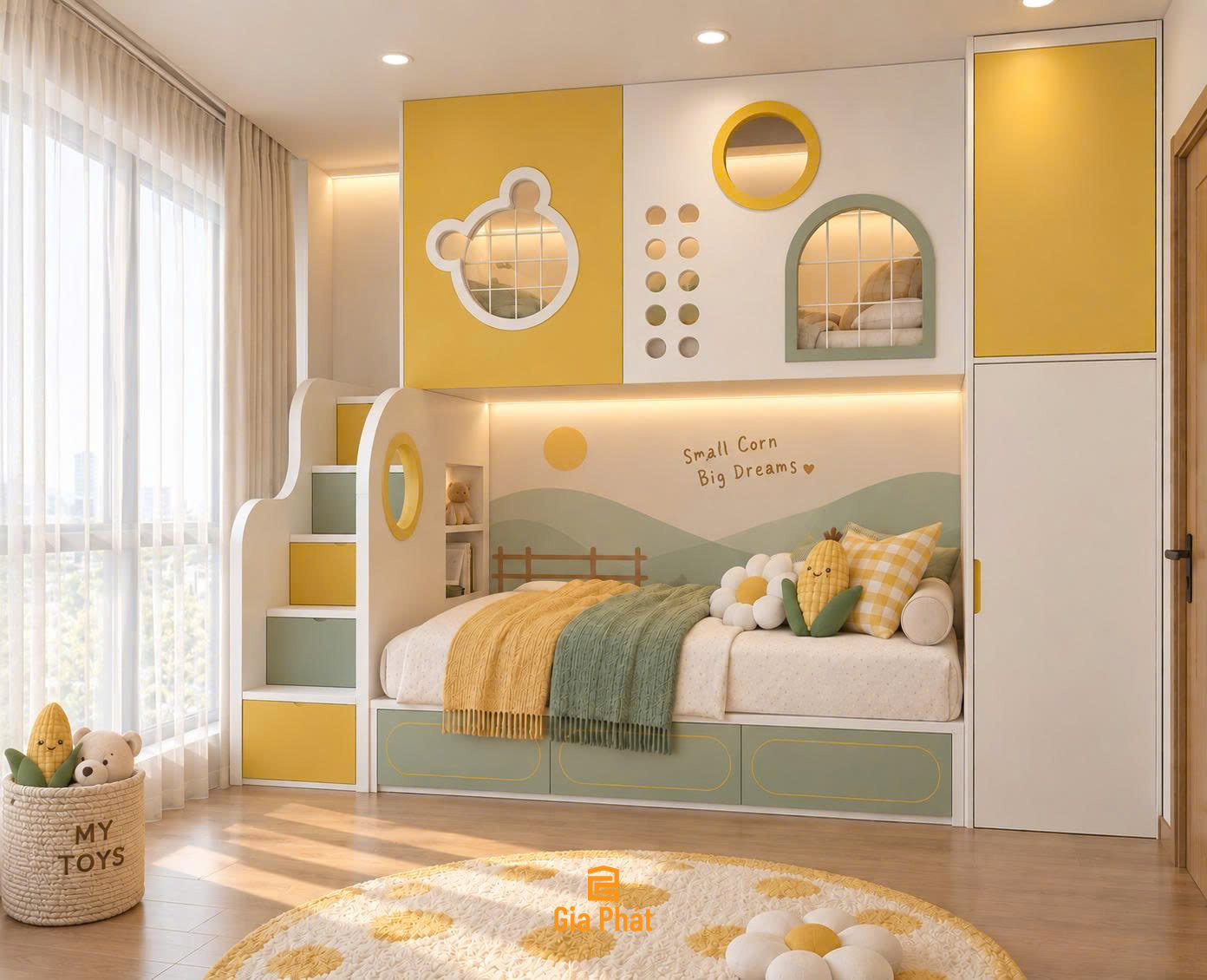 Mẫu giương tầng phối màu tươi sáng cho phòng ngủ của bé thêm màu sắc