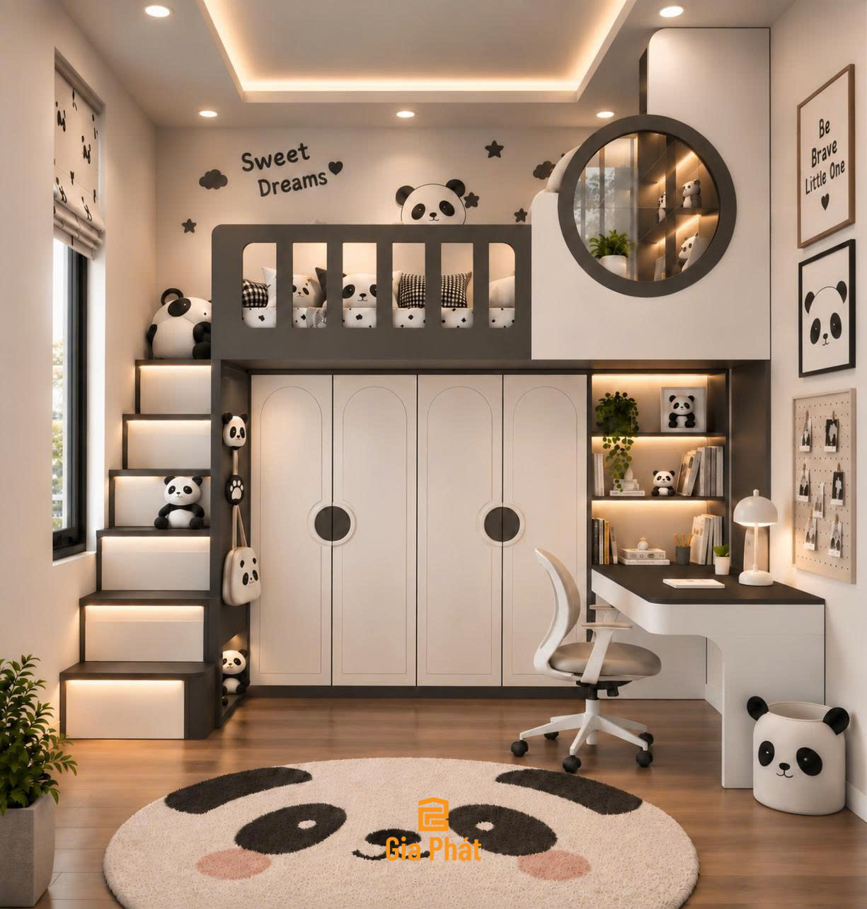 Mẫu giường tầng gấu trúc mới cập nhật 2026 cho phòng ngủ của bé
